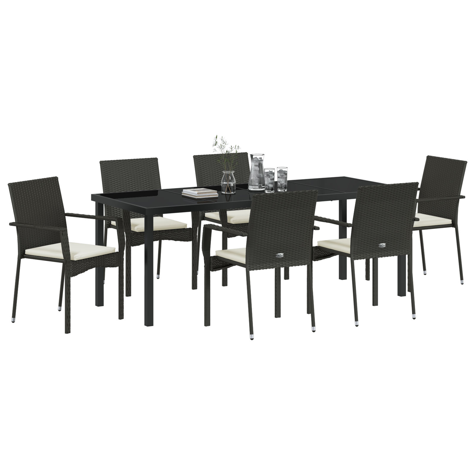 vidaXL 7-delige tuinset met kussens zwart poly rattan