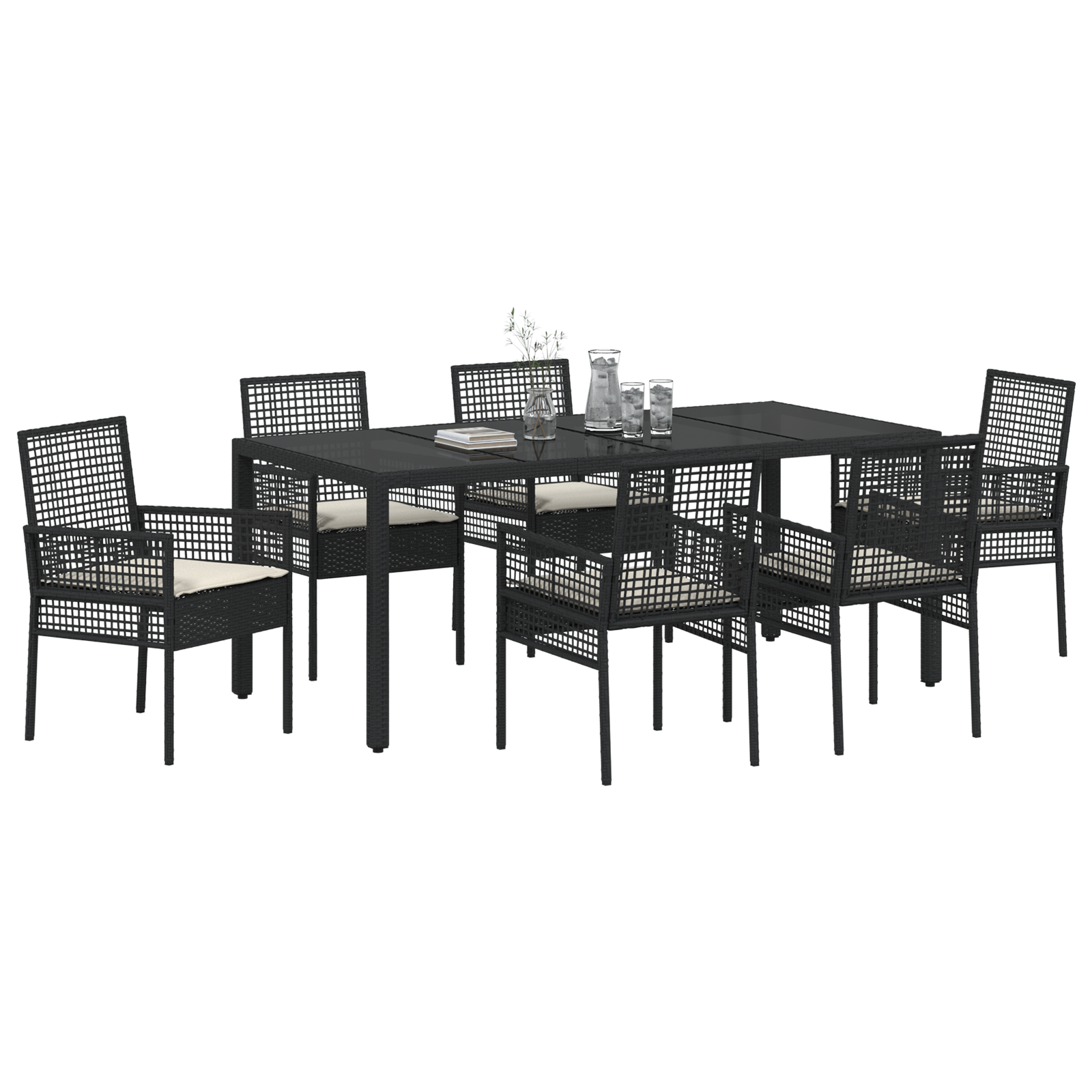 vidaXL 7-delige Tuinset met kussens poly rattan zwart
