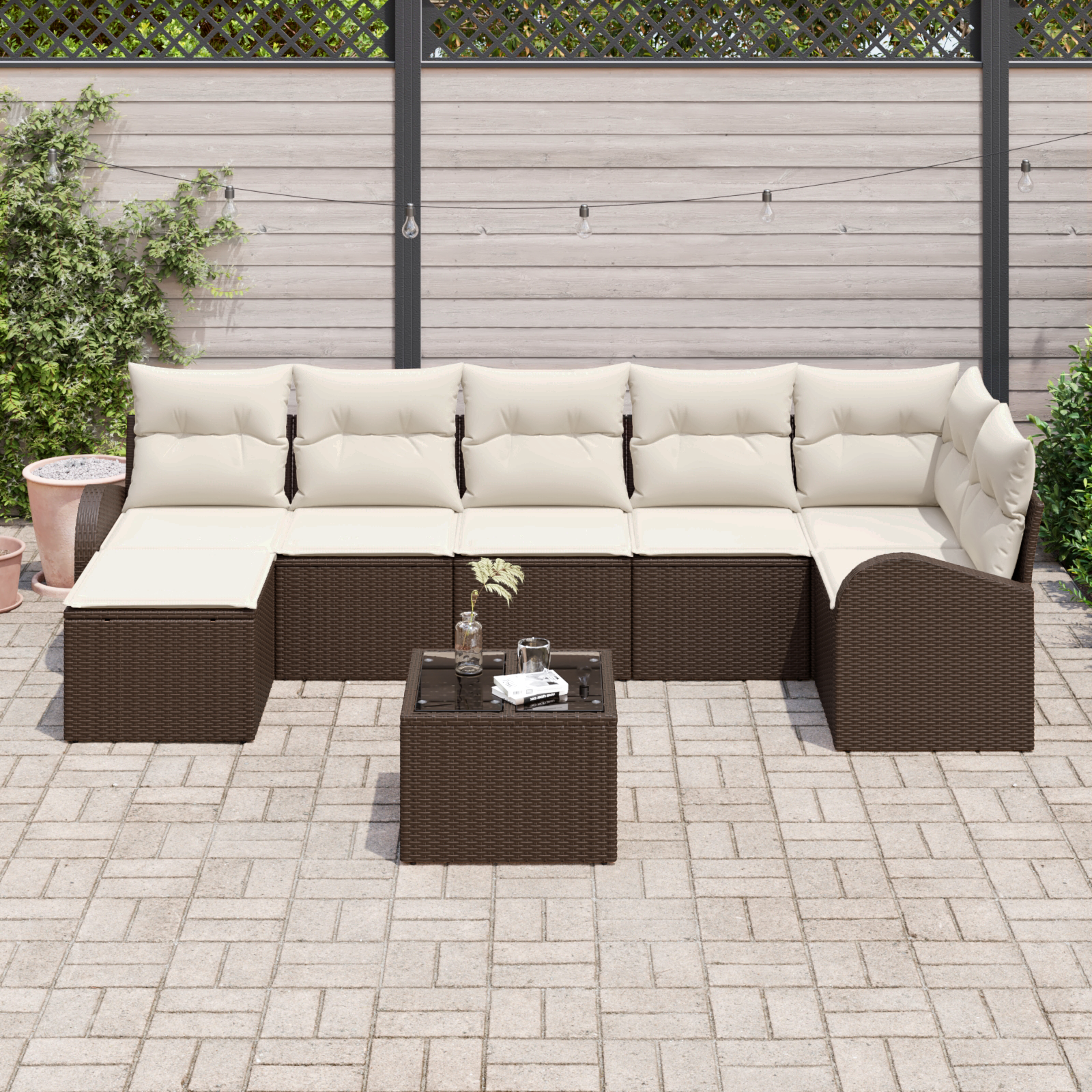 vidaXL 7-delige ligbed set met kussens grijs poly rattan