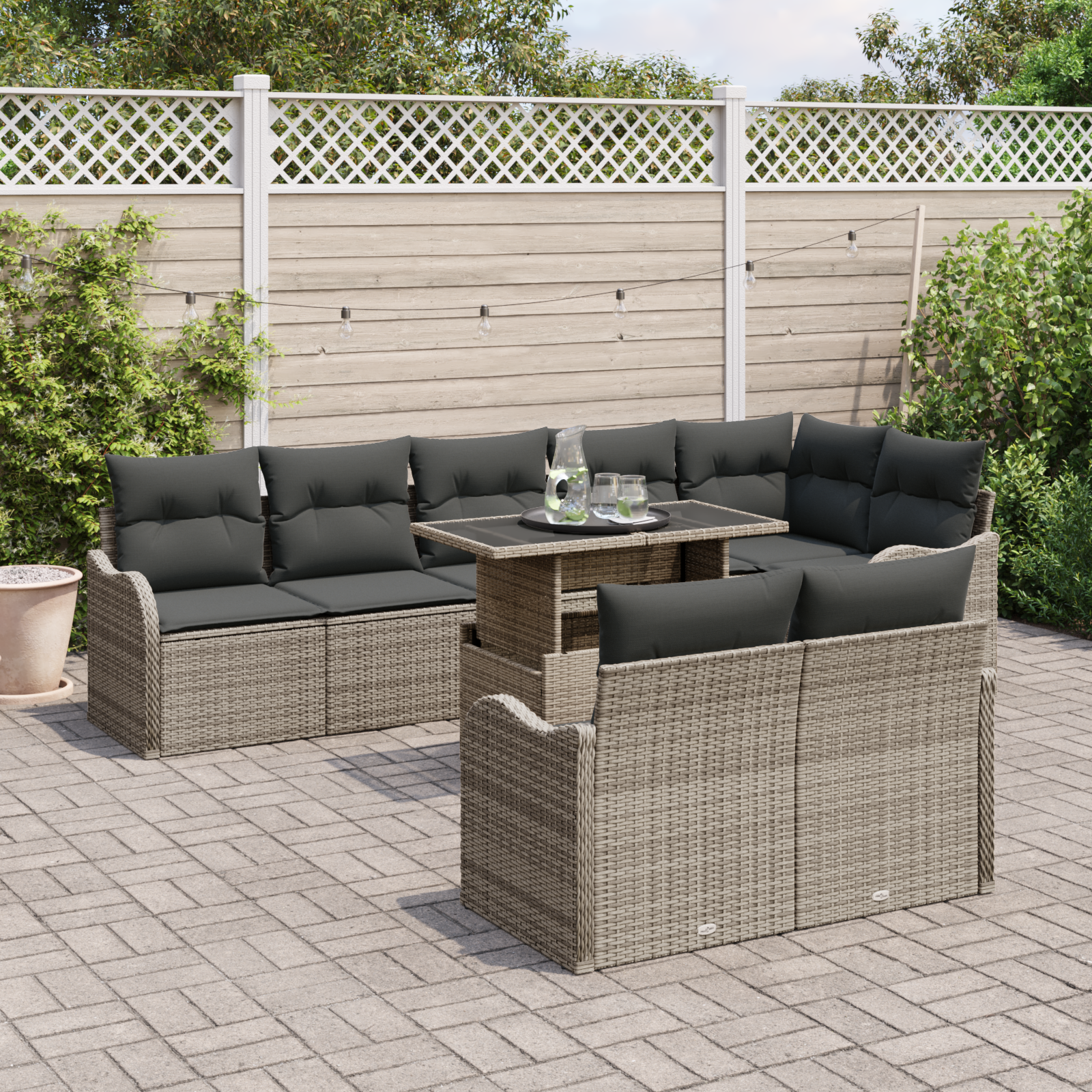 vidaXL 9-delige loungeset met kussens grijs poly rattan