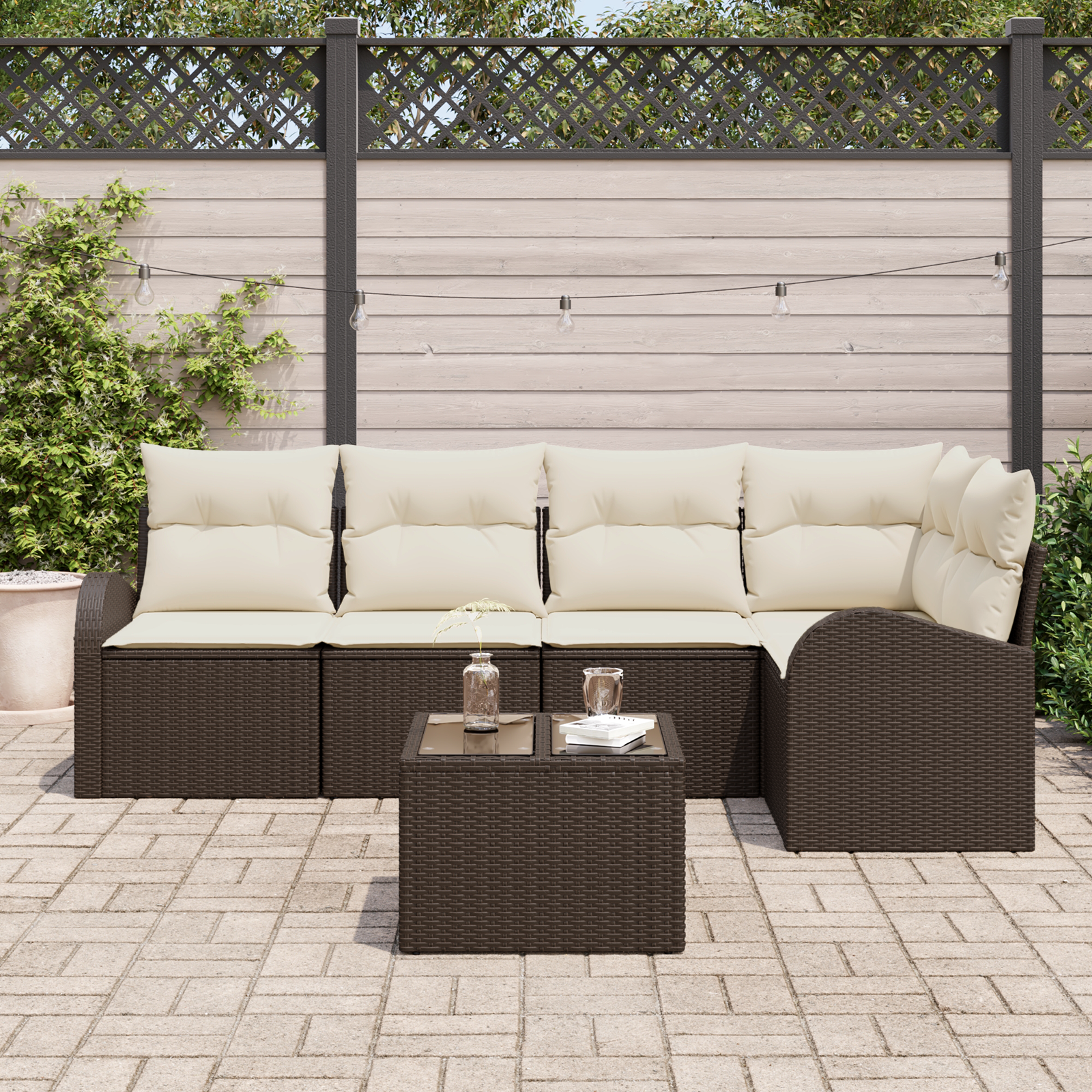 vidaXL 5-delige tuinset met kussens in het grijs van poly rattan