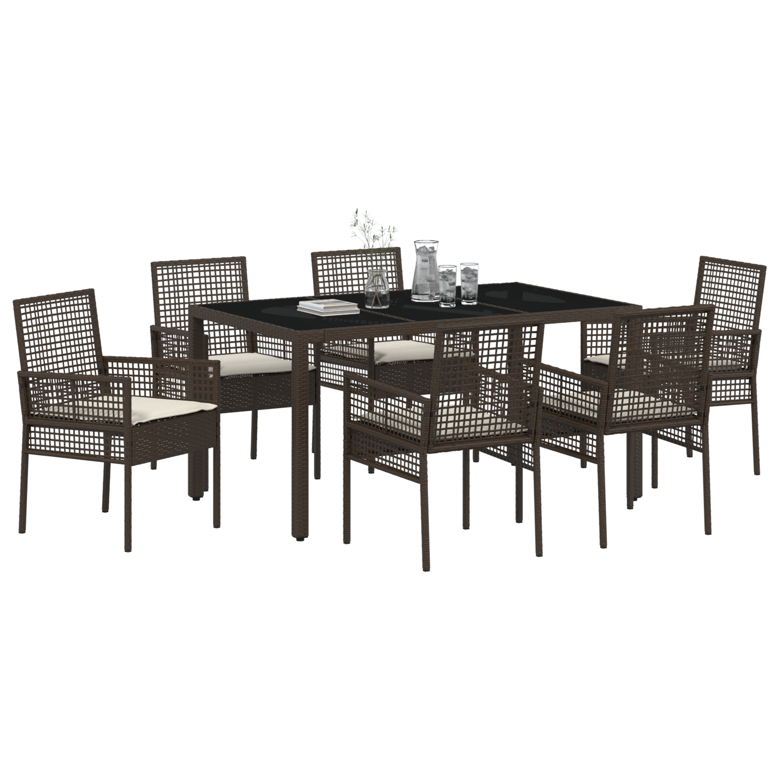 vidaXL 7-delige Tuinset met kussens poly rattan bruin