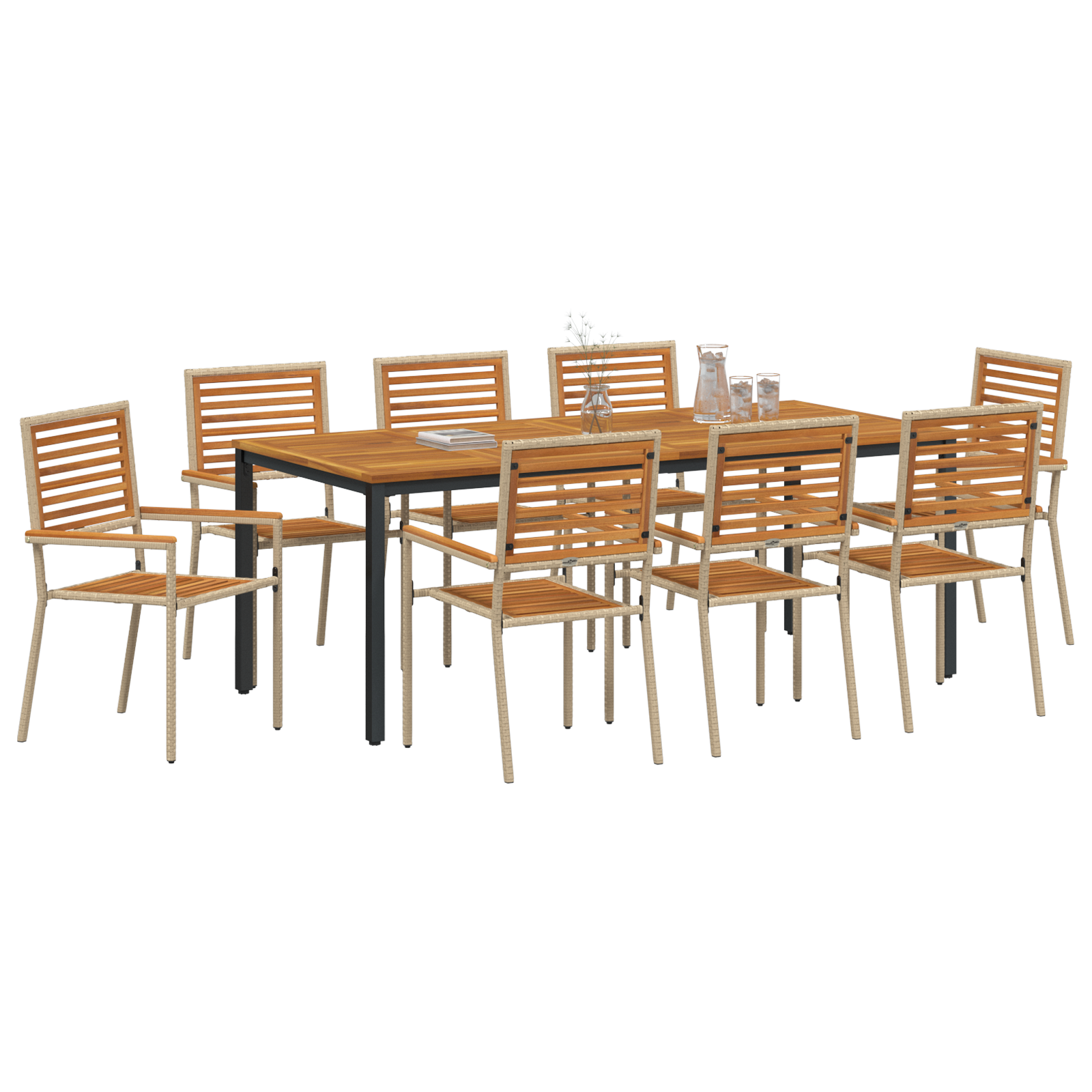 vidaXL 9-delige tuinset beige poly rattan acacia