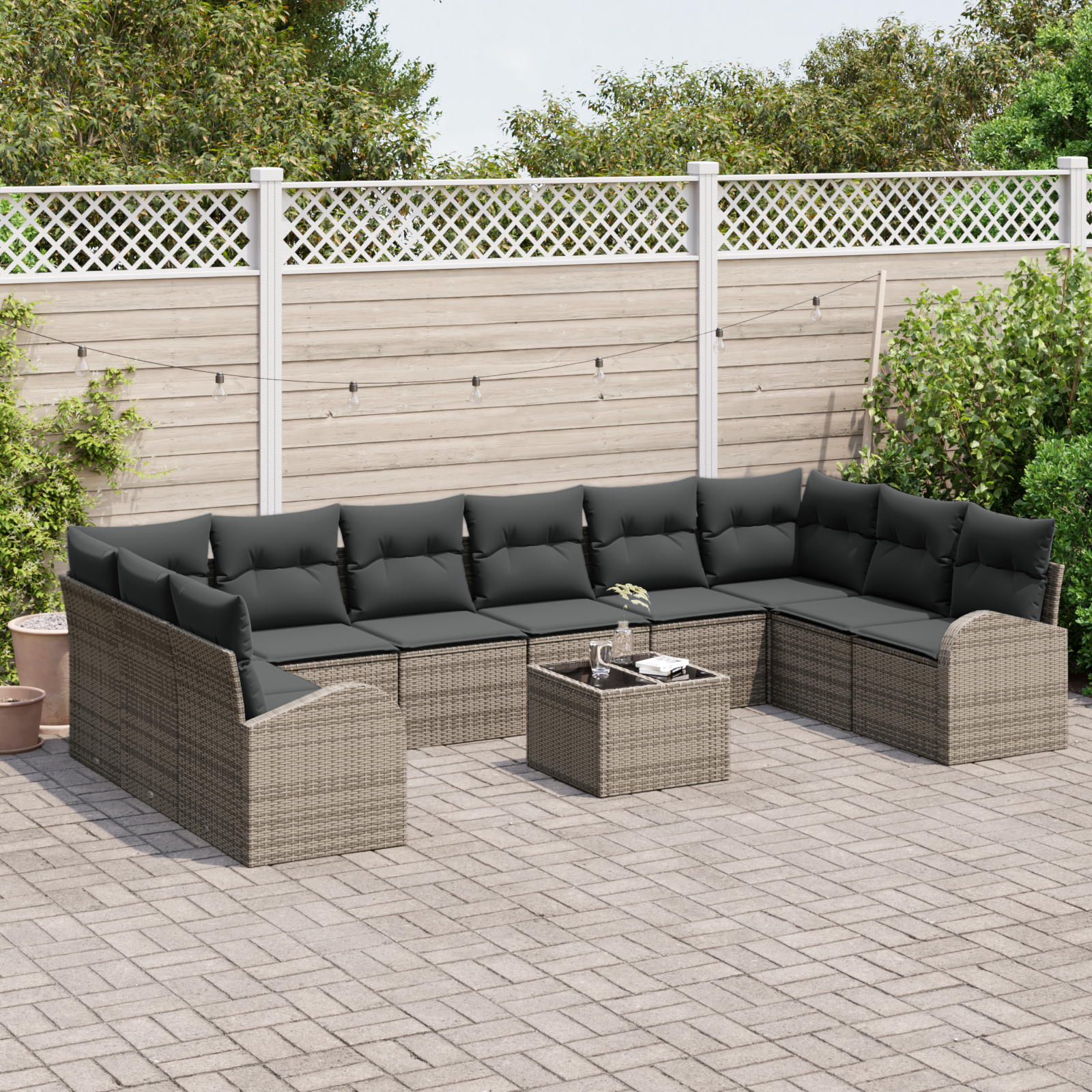 vidaXL 10-delige tuinset met kussens - zwart poly rattan