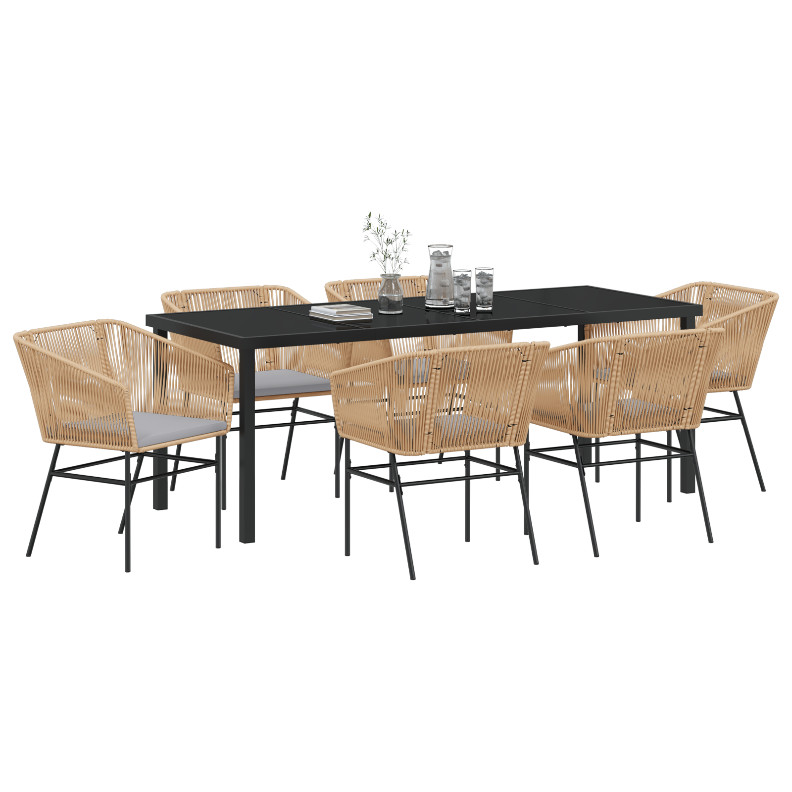 vidaXL 7-delige tuinset met kussens bruin poly rattan