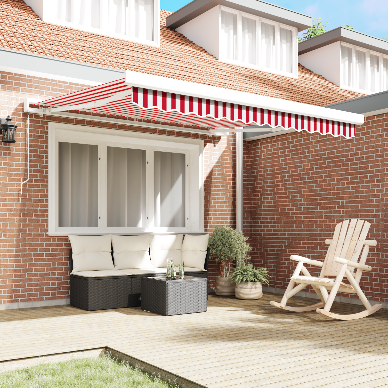 vidaXL Handmatige Inklapbare Luifel Rood en Witte Stripe 300x250 cm