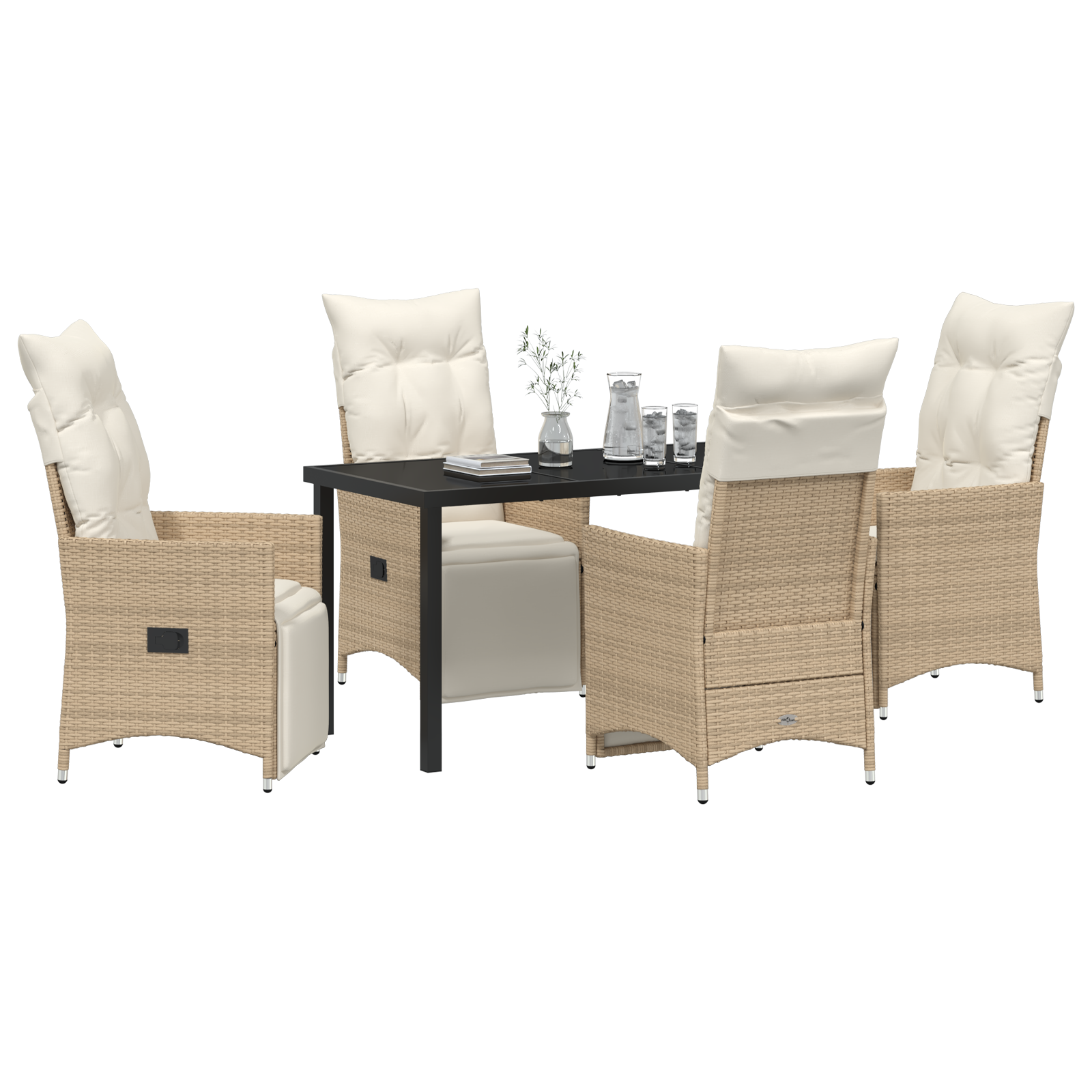 vidaXL 5-delige tuin eetset met kussens in beige poly rattan