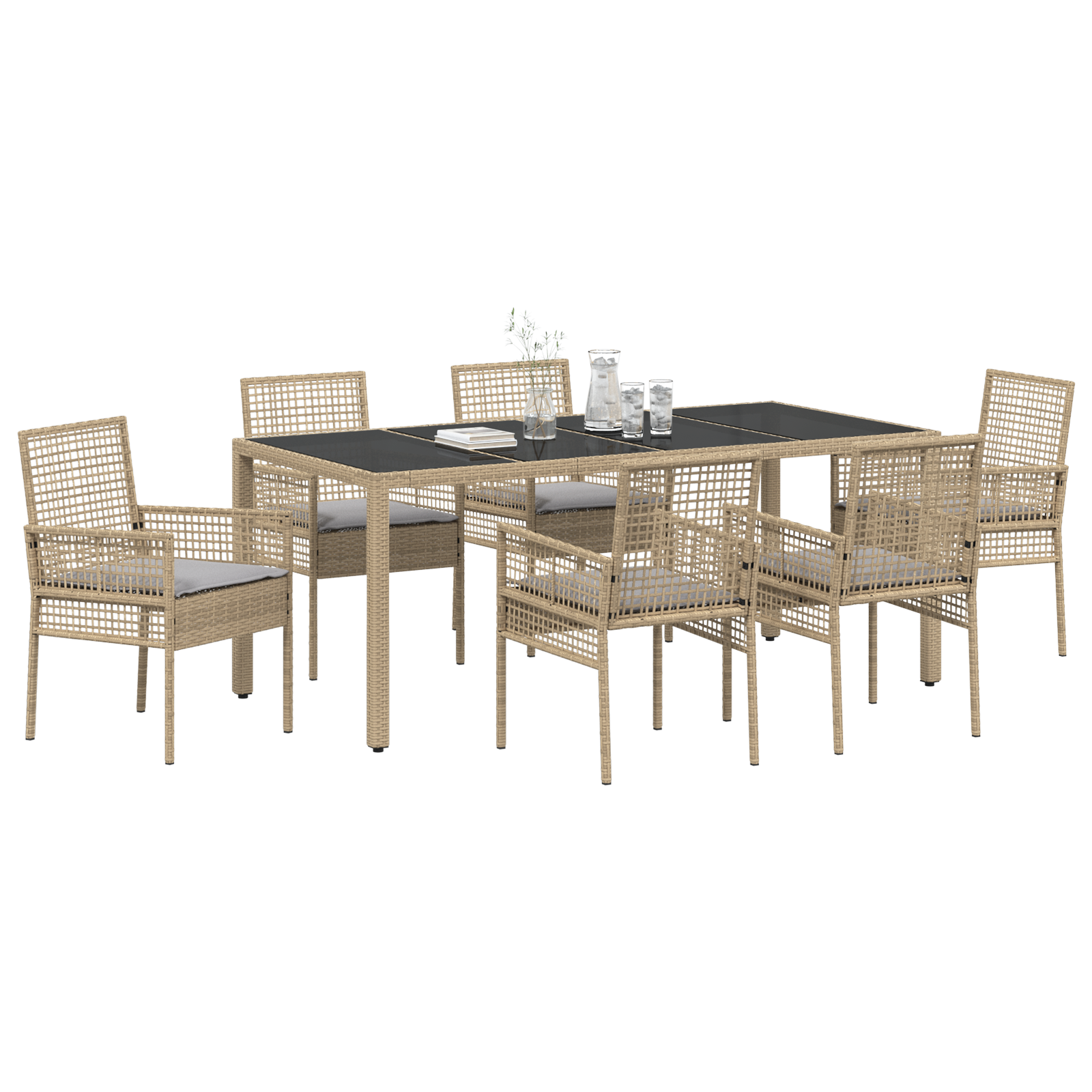 vidaXL 7-delige Tuinset met kussens poly rattan beige