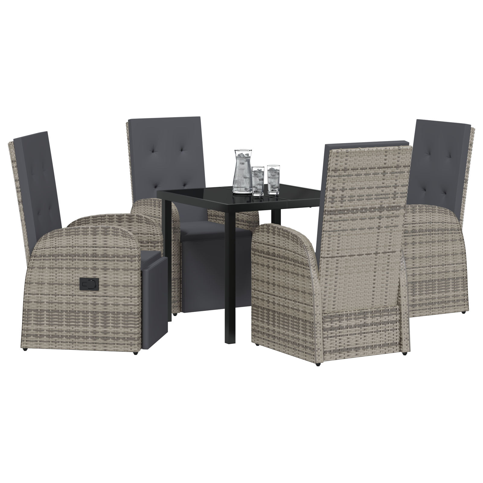 vidaXL 5-delige tuinset met kussens in het grijs van poly rattan