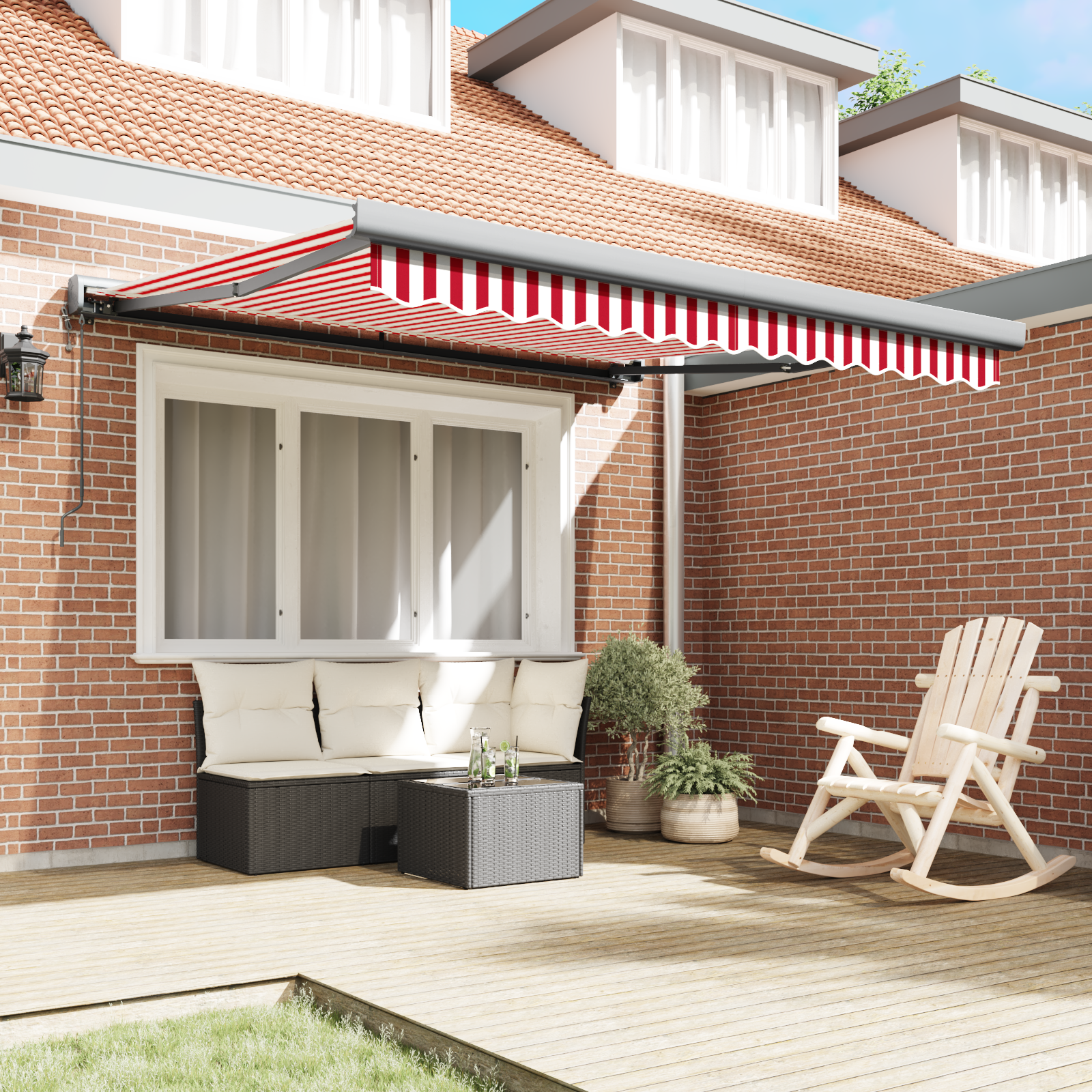 vidaXL Automatische Inklapbare Luifel Rood en Wit Gestreept 300x250 cm