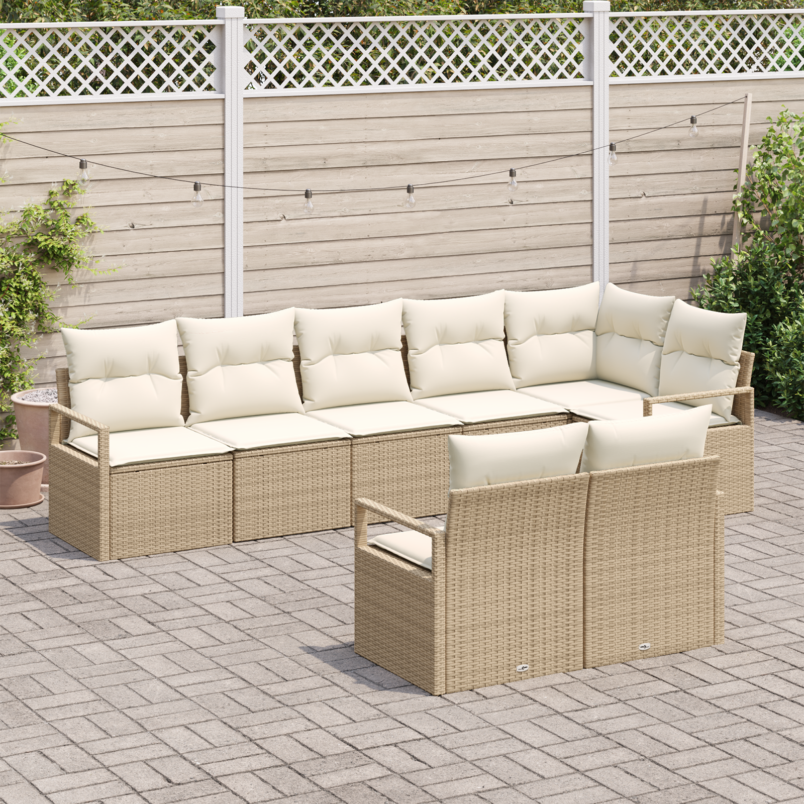 vidaXL 8 Delige Tuin Sofa Set met Kussens Beige Poly Rattan