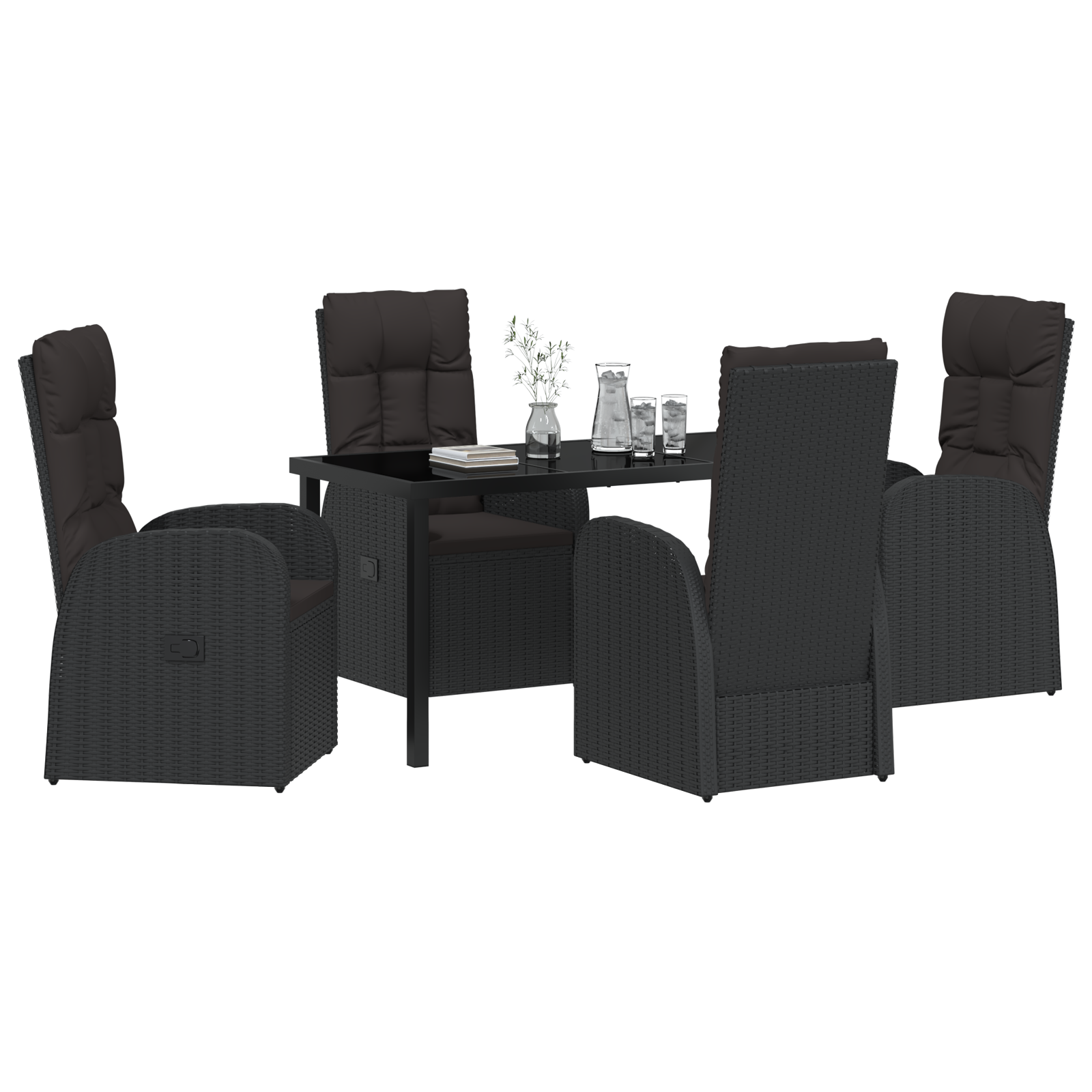 vidaXL 5-delige Tuinset met Kussens Zwart Poly Rattan