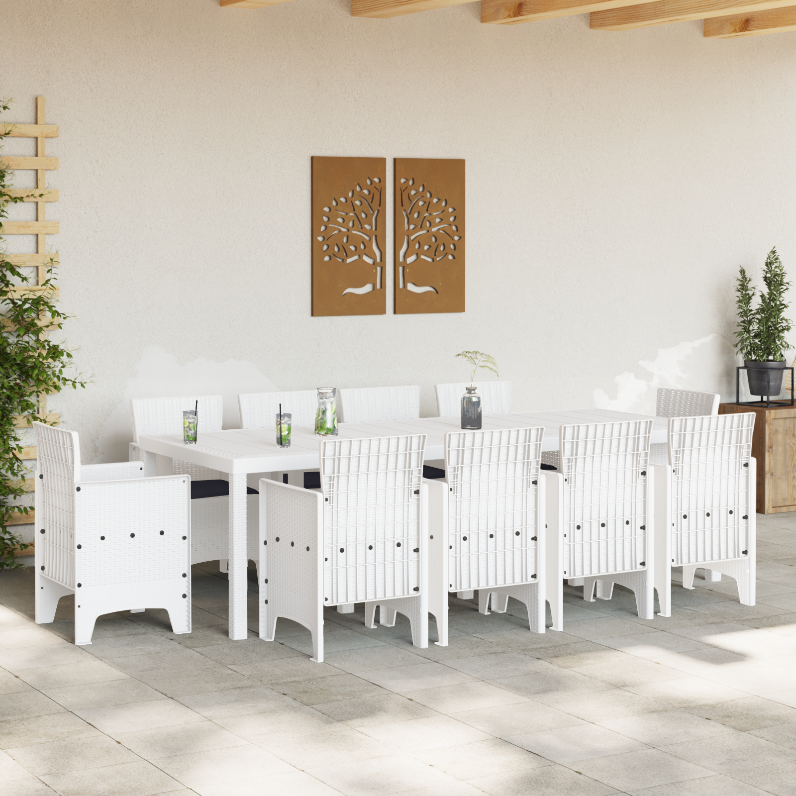 vidaXL 11-delige Tuinset met kussens poly rattan wit