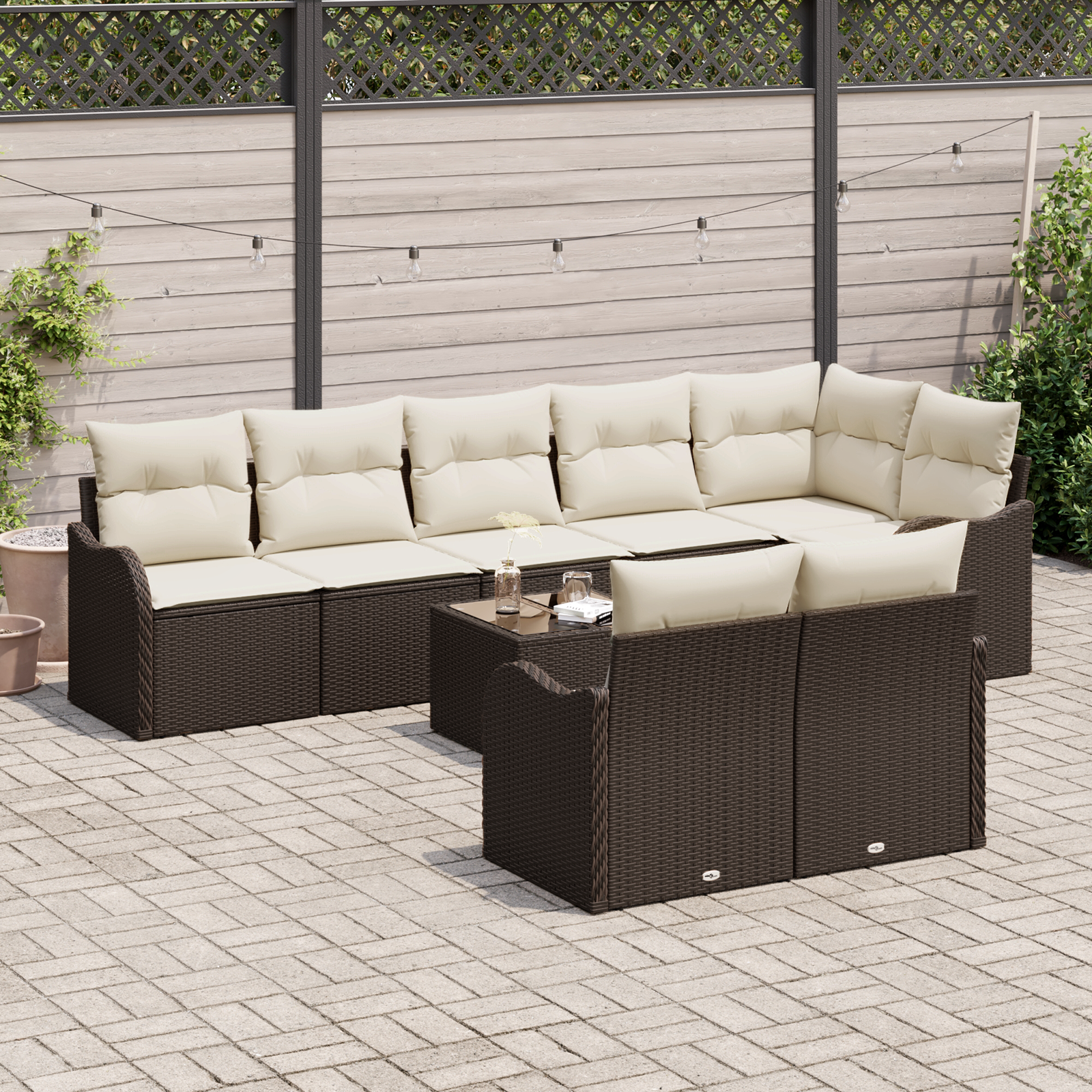 vidaXL 8-delige tuinset met kussens in grijs poly rattan