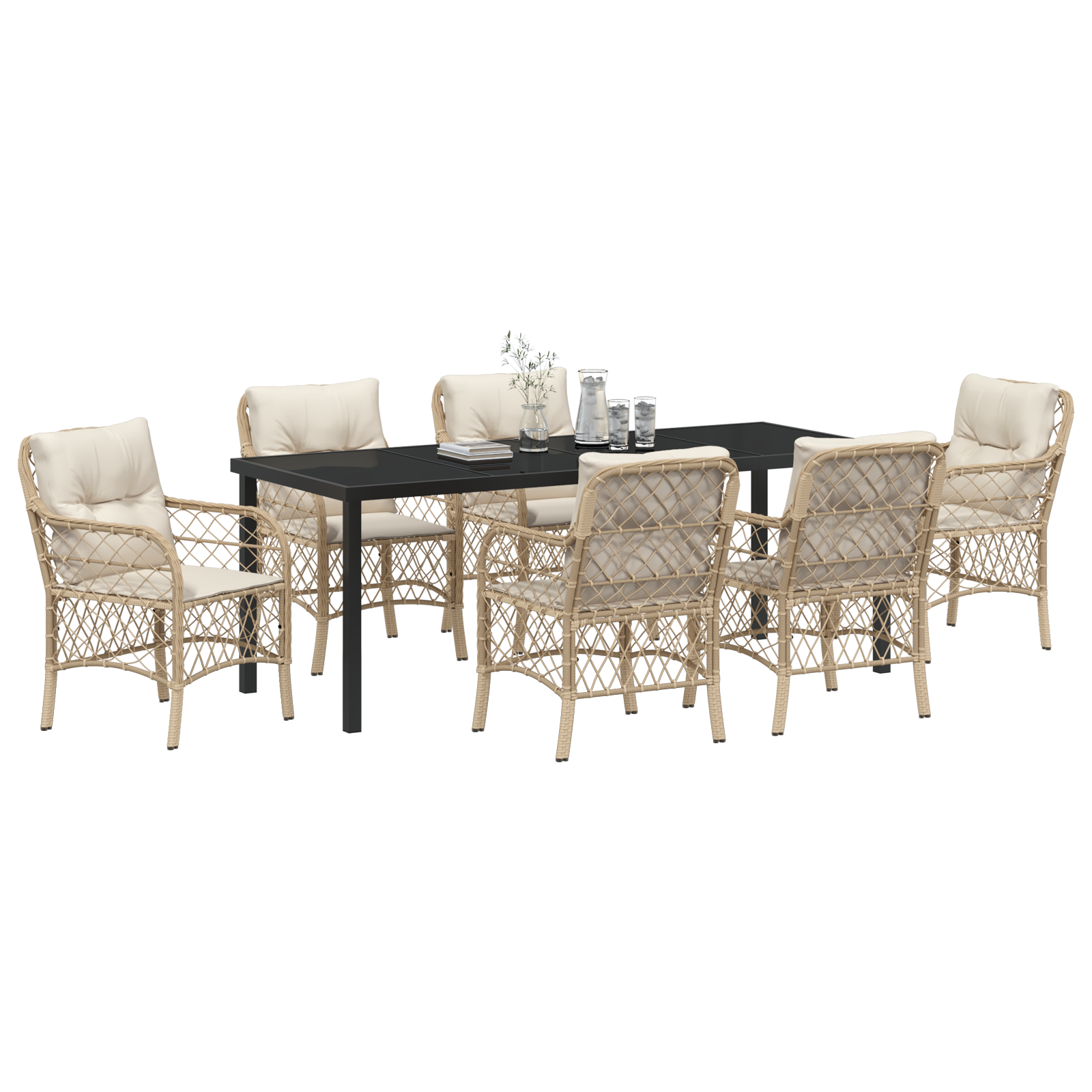 vidaXL 7-delige Tuin Eet Set met Kussens in Beige Poly Rattan