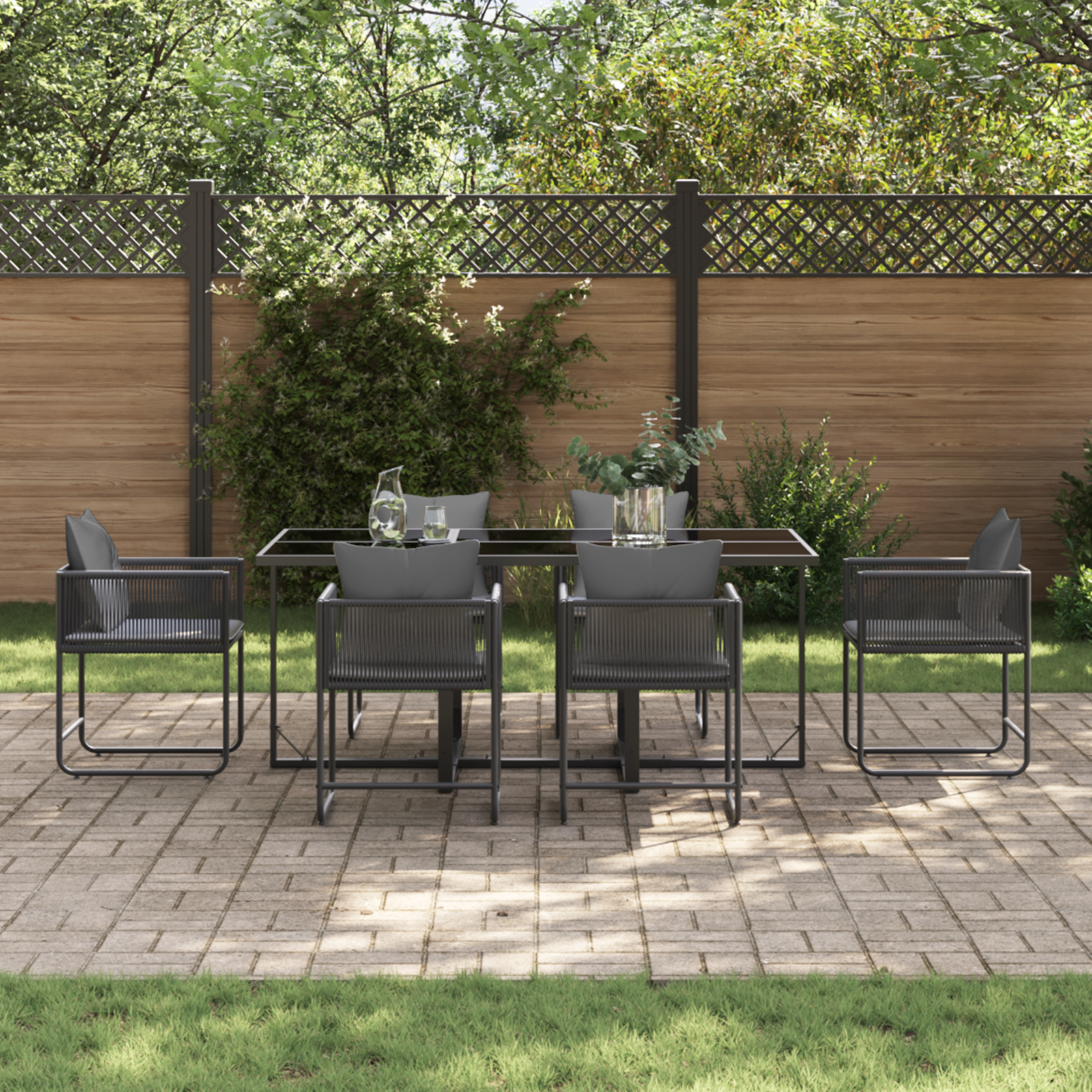 vidaXL 9-delige tuinset met kussens van staal en poly rattan