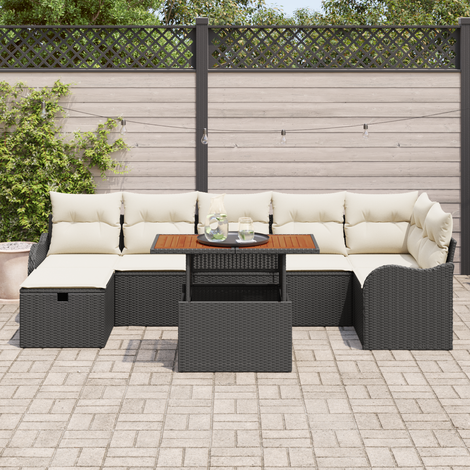 vidaXL 8-delige tuinsofa set met kussens - zwart poly rattan