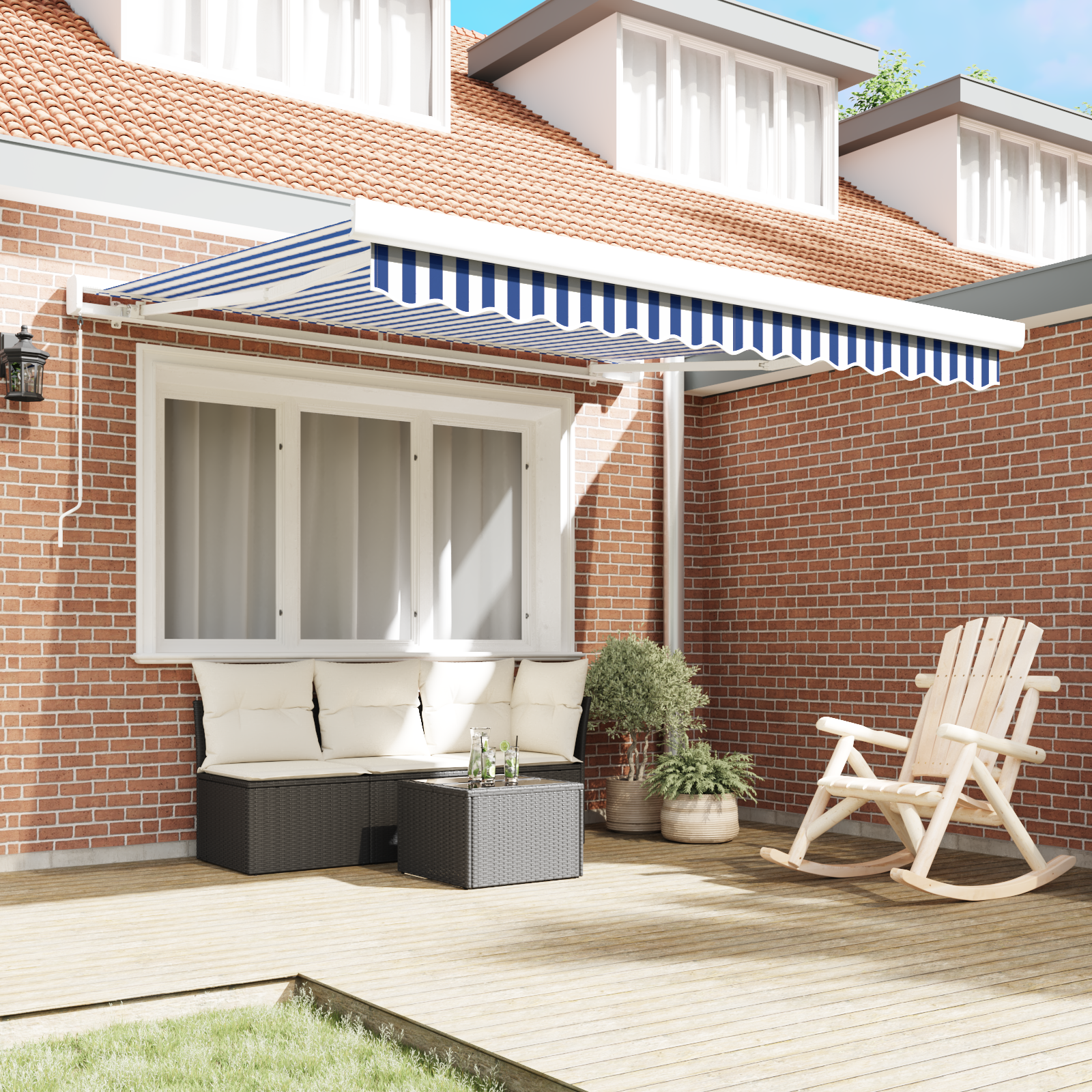 vidaXL Handmatige Inklapbare Luifel Blauw en Wit 300x250 cm
