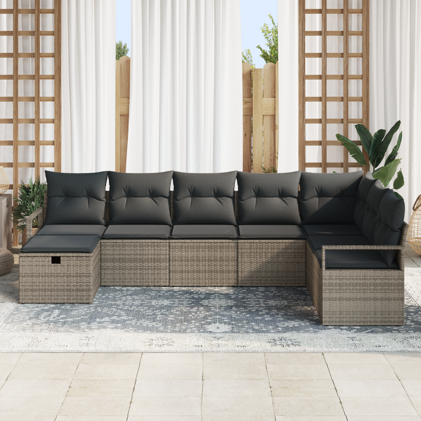 vidaXL 8-delige tuinset met kussens Grijs Poly Rattan