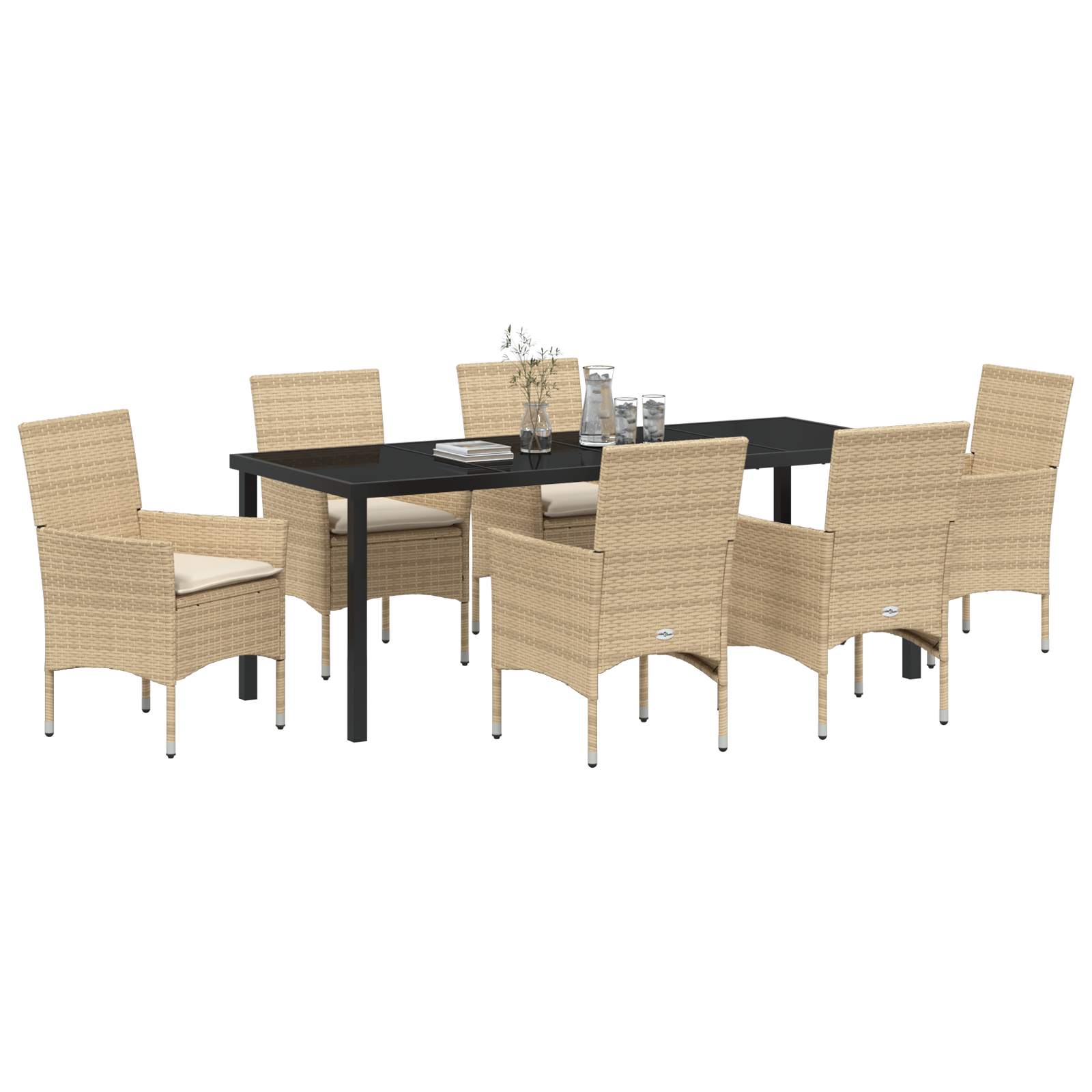 vidaXL 7-delige tuinset met kussens in beige poly rattan