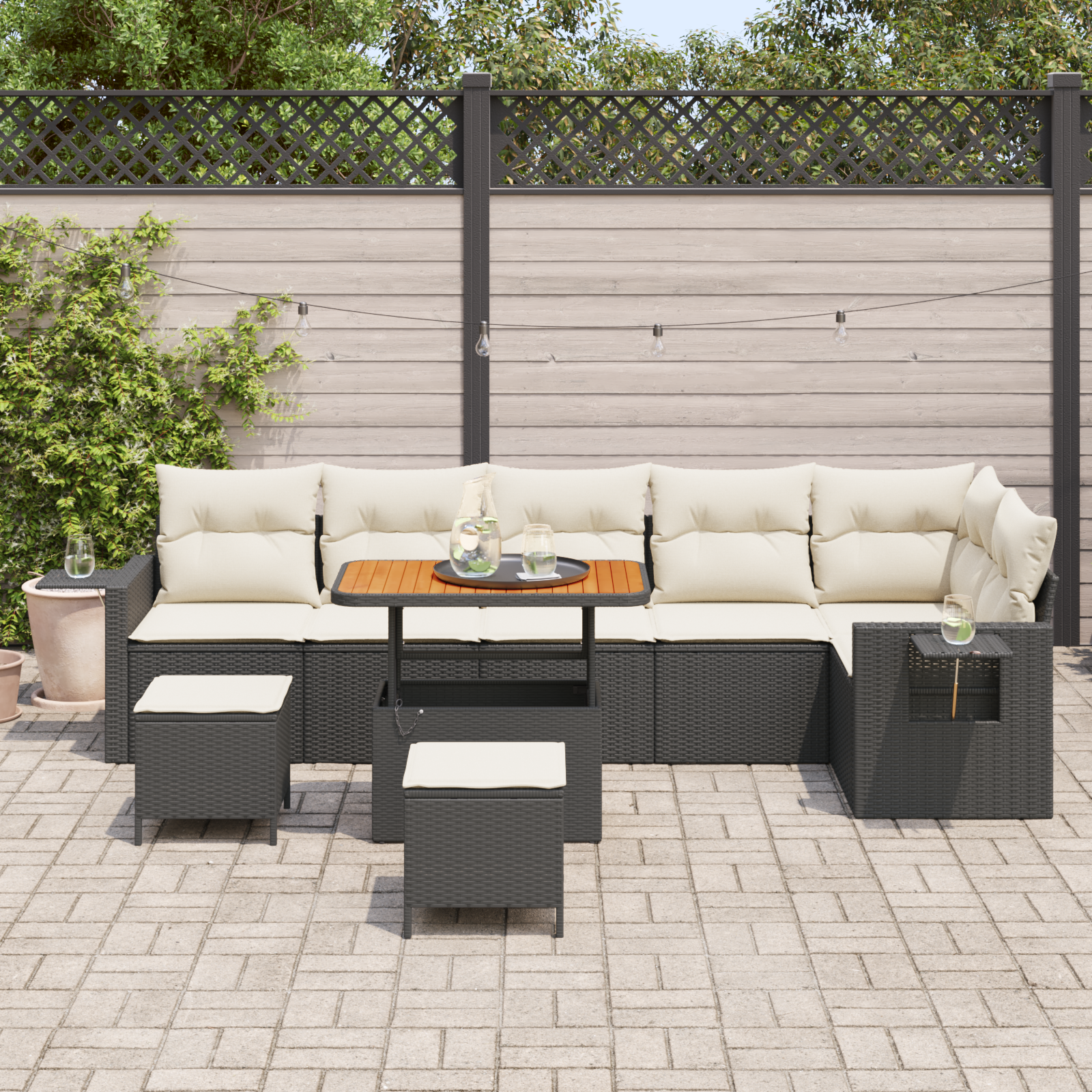 vidaXL 9-delige Tuinbankenset met kussens poly rattan acacia zwart