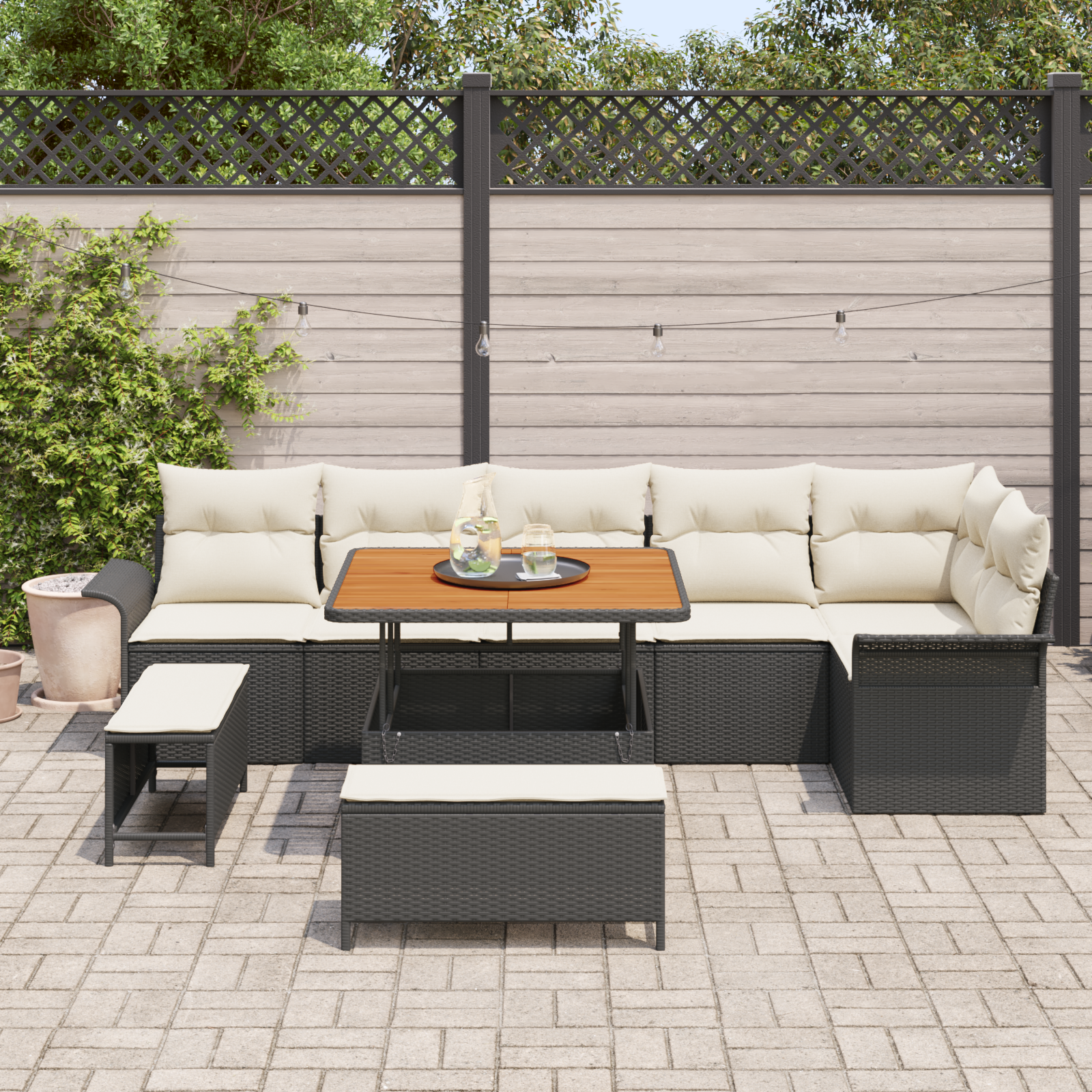 vidaXL 9-delige Tuinbankenset met kussens poly rattan acacia zwart