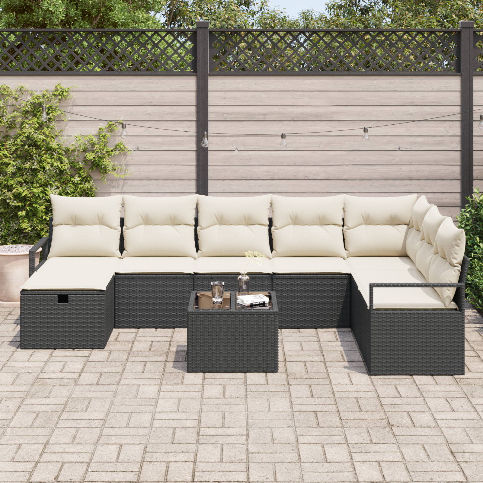 vidaXL 9-delige tuinset met kussens zwart poly rattan