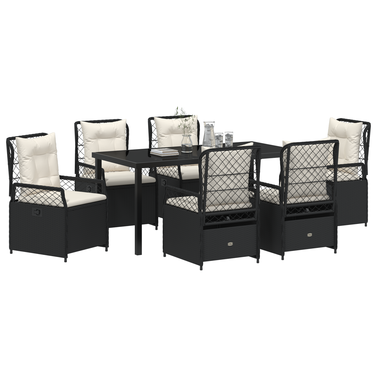 vidaXL 7-delige tuinset zwart poly rattan