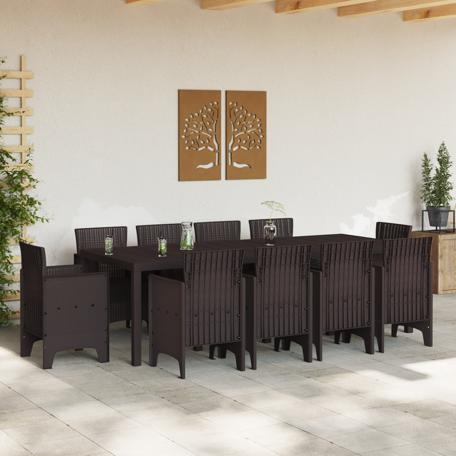 vidaXL 11-delige tuinset Bruin Poly Rattan