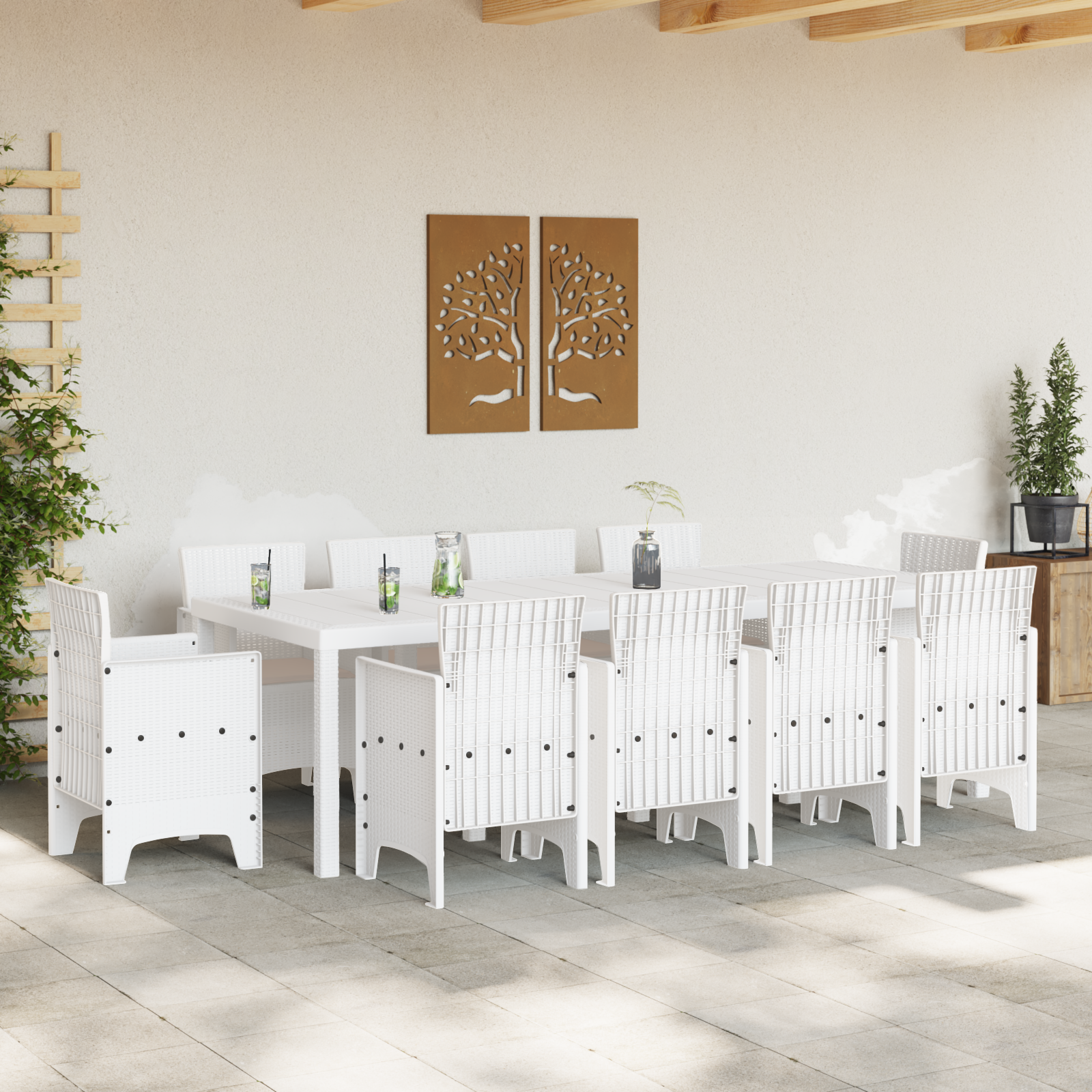vidaXL 11-delige Tuinset met kussens poly rattan wit