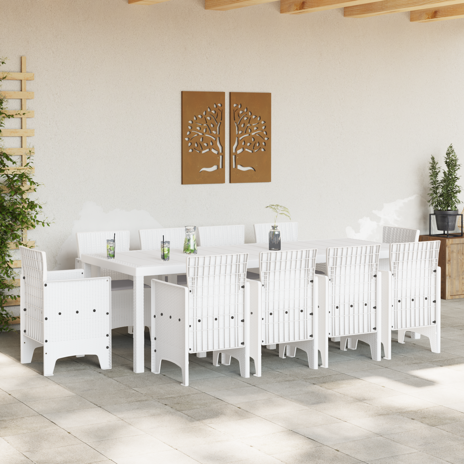vidaXL 11-delige Tuinset met kussens poly rattan wit