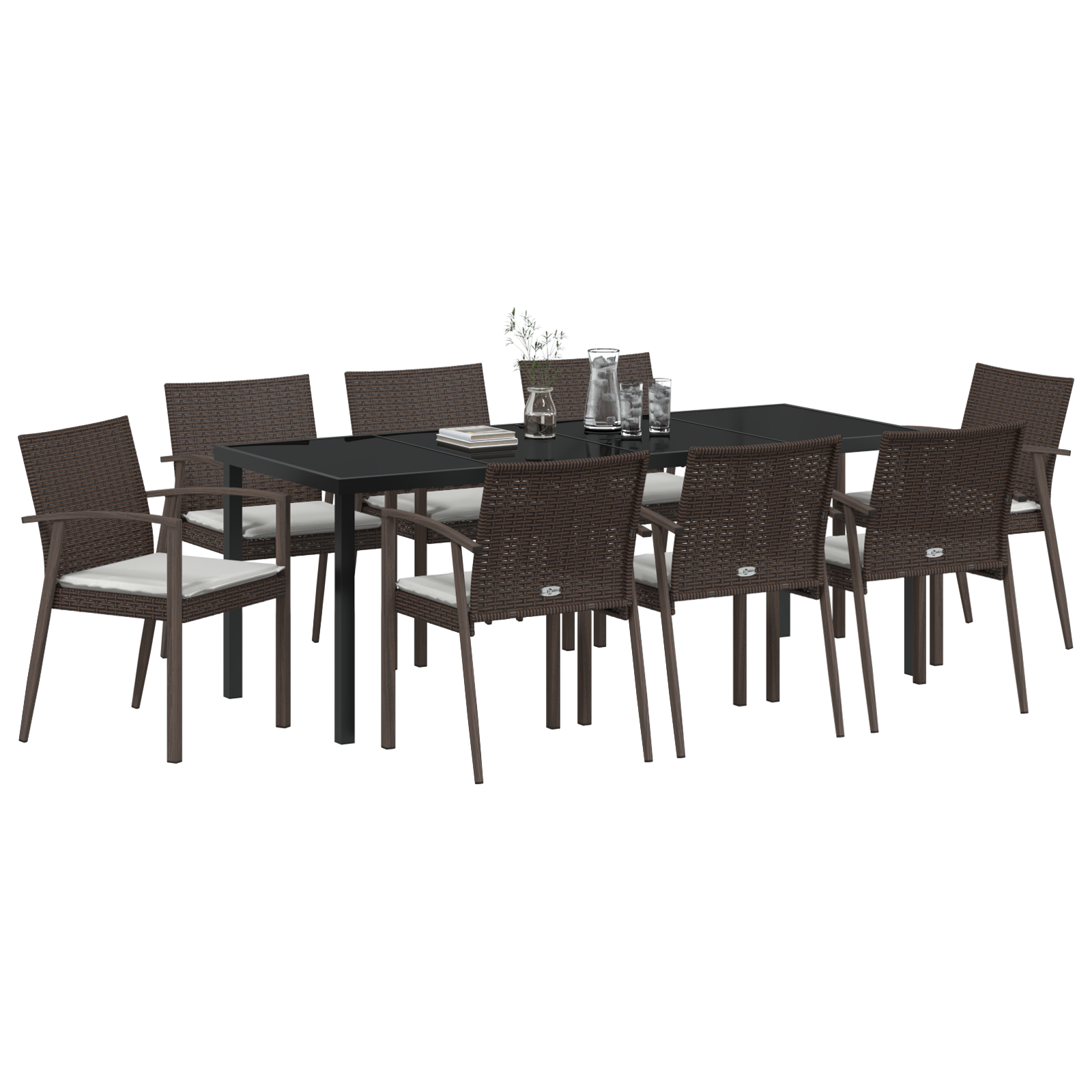 vidaXL 9-delige tuinset met kussens in bruin poly rattan