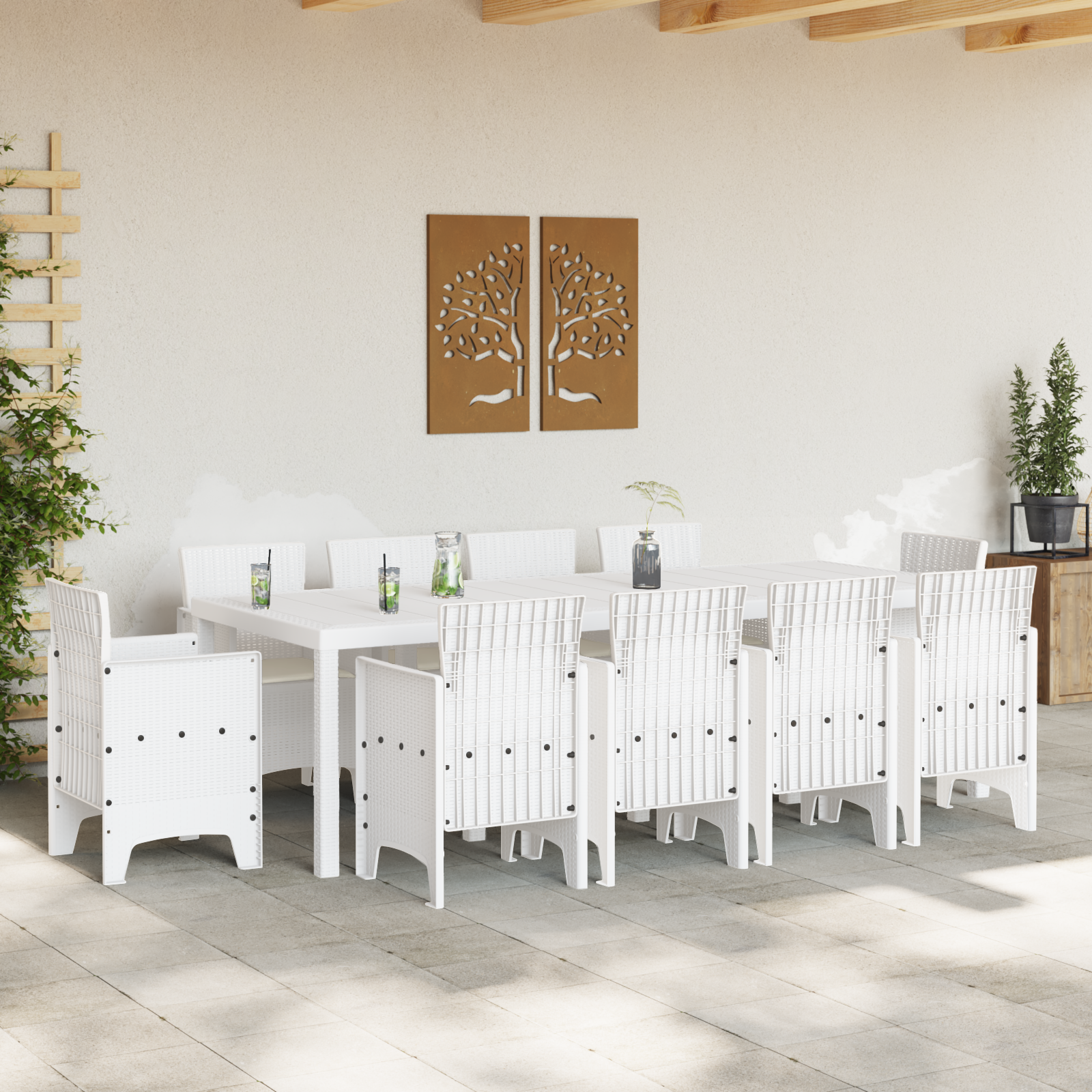 vidaXL 11-delige Tuinset met kussens poly rattan wit