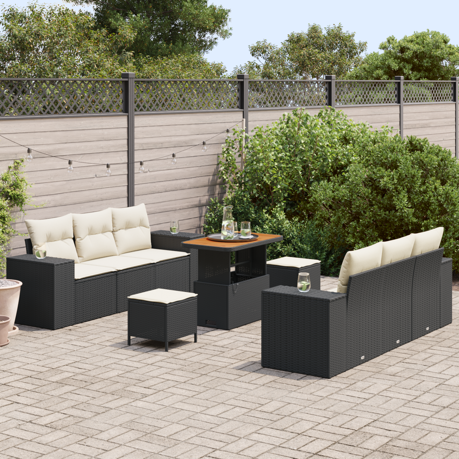 vidaXL 9-delige Tuinbankenset met kussens poly rattan acacia zwart