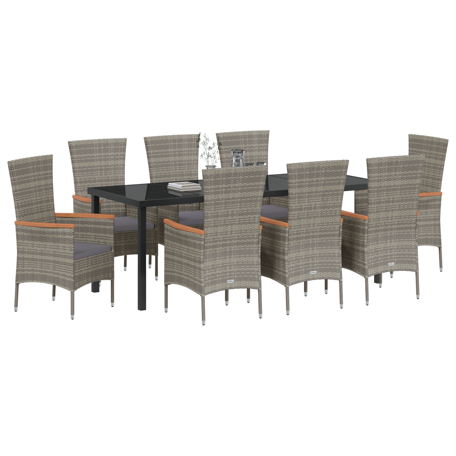 vidaXL 9-delige tuinset met kussens in grijs poly rattan