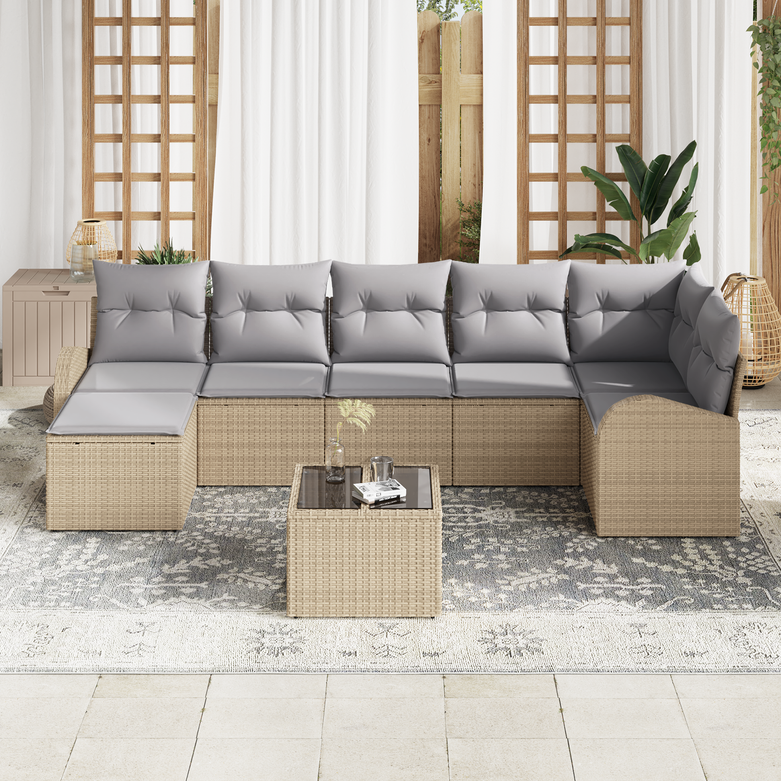 vidaXL 8-delige tuinset met kussens zwart poly rattan