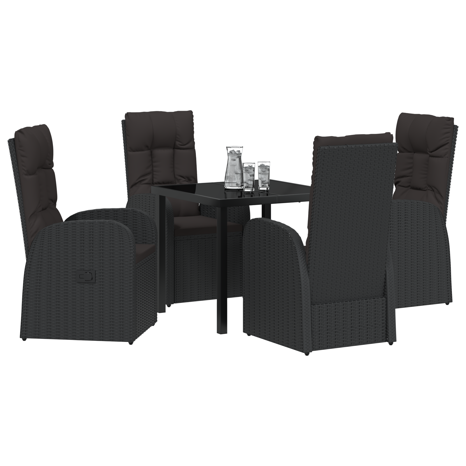 vidaXL 5-delige tuinset met kussens - Zwart poly rattan