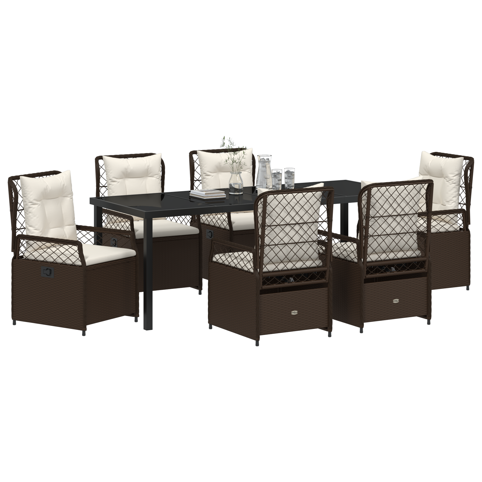 vidaXL 7-delige Tuin Eet Set Bruin Poly Rattan