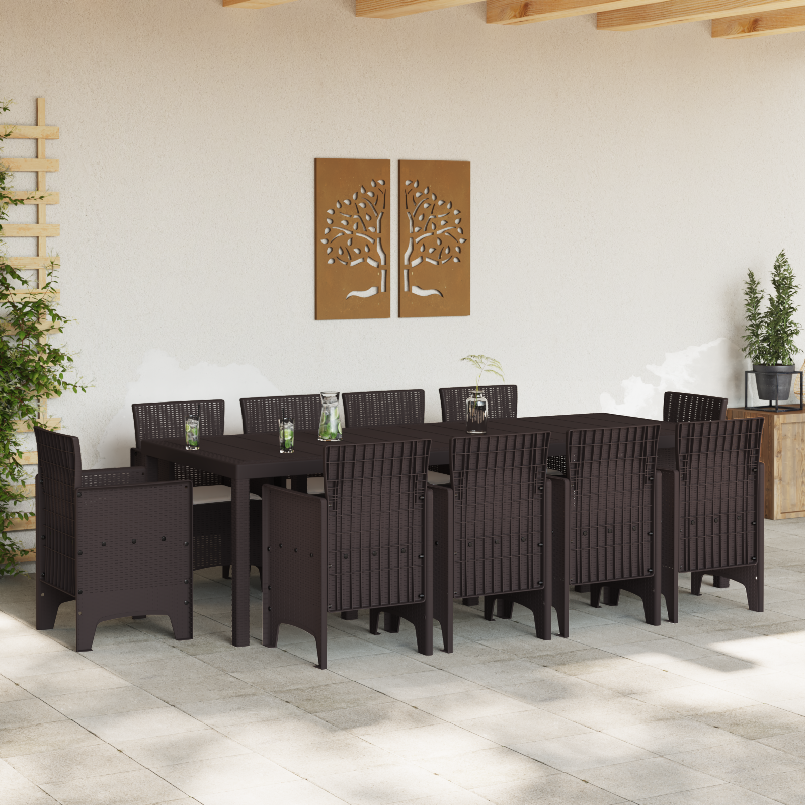 vidaXL 11-delige Tuinset met kussens poly rattan bruin