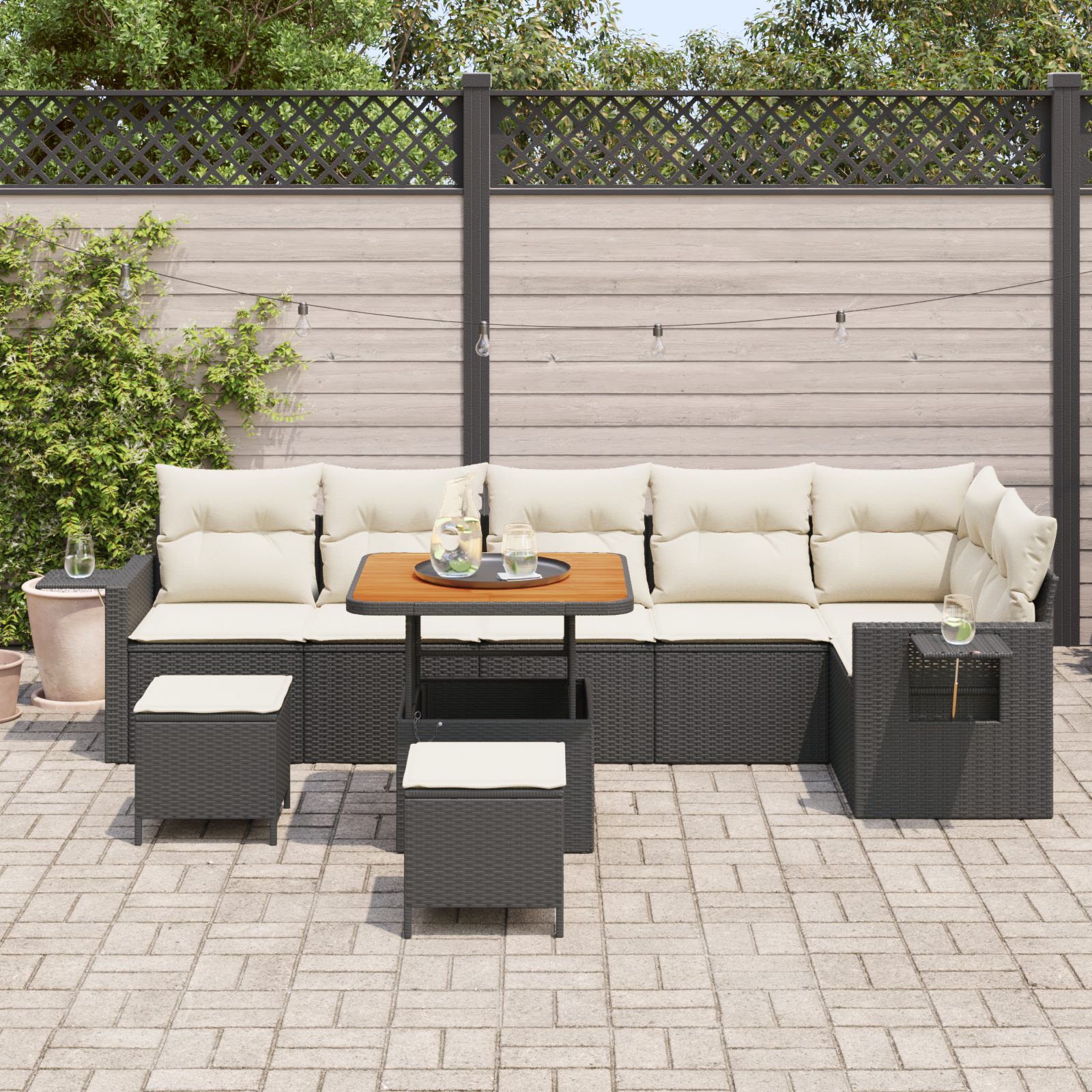 vidaXL 9-delige Tuinbankenset met kussens poly rattan acacia zwart