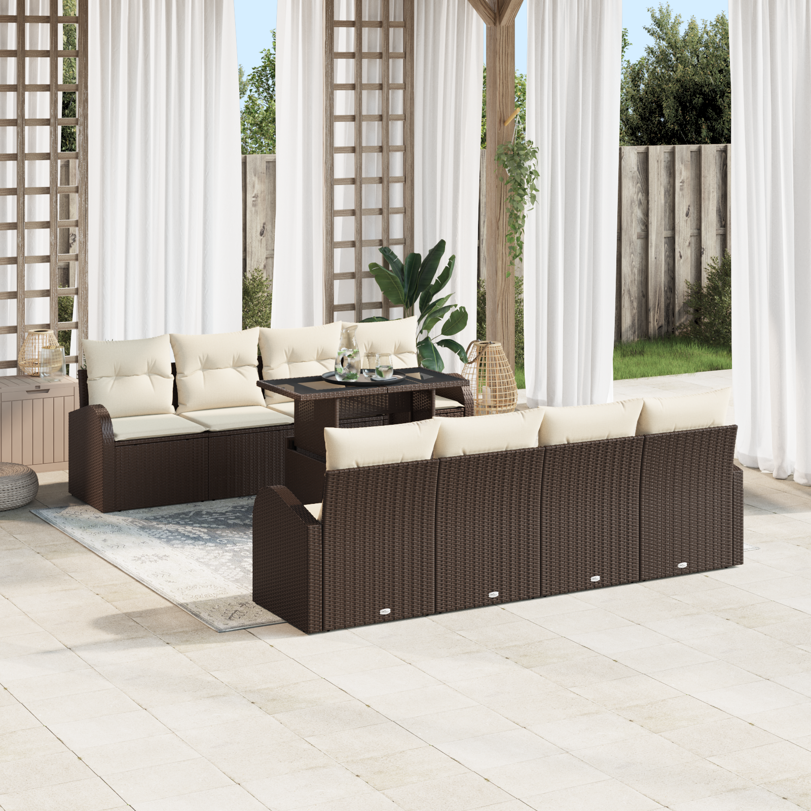 vidaXL 9-delige tuinset met kussens bruin poly rattan