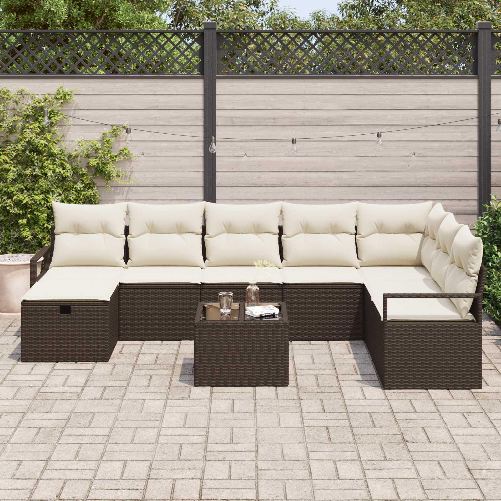 vidaXL 9-delige tuinset met kussens bruin poly rattan