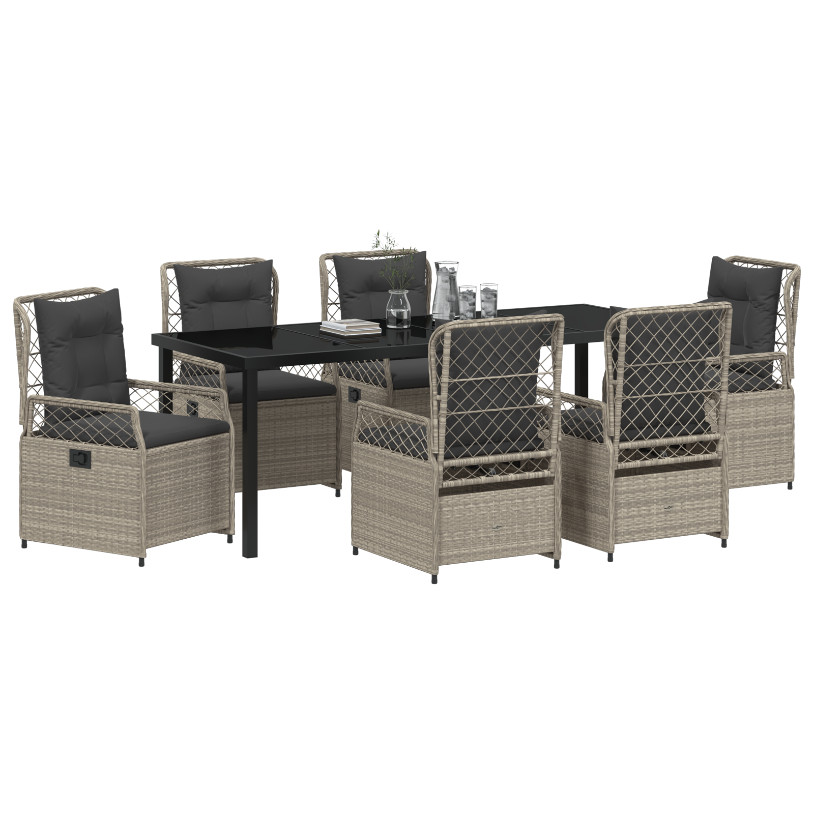 vidaXL 7-delige Tuin Eetset Lichtgrijs Poly Rattan