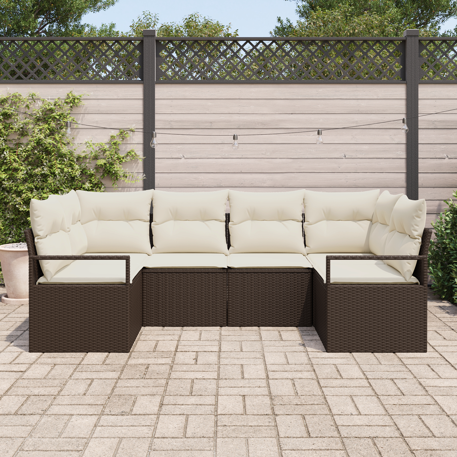 vidaXL 6-delige Tuinbankenset met kussens poly rattan bruin