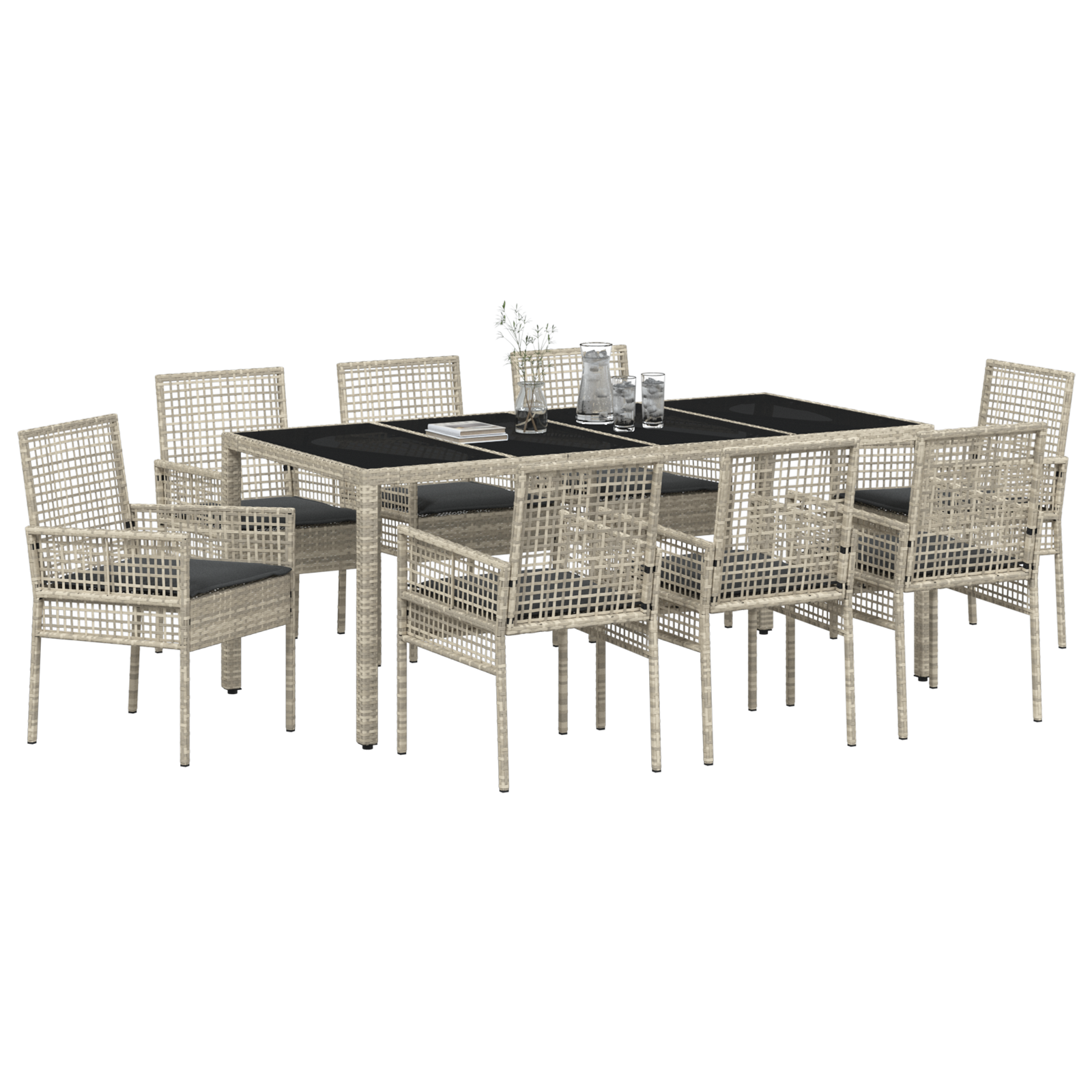 vidaXL 9-delige Tuinset poly rattan lichtgrijs