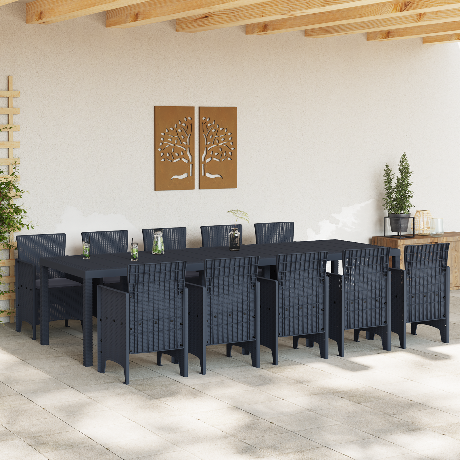 vidaXL 11-delige Tuinset met kussens poly rattan antraciet