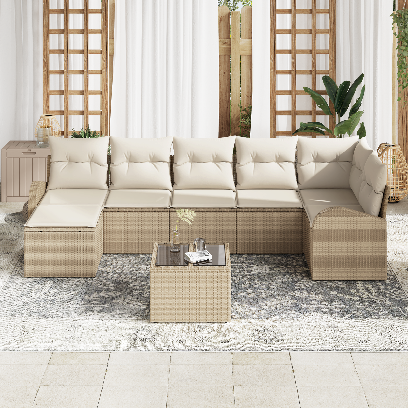 vidaXL 8-delige tuinsofa set met kussens bruin poly riet