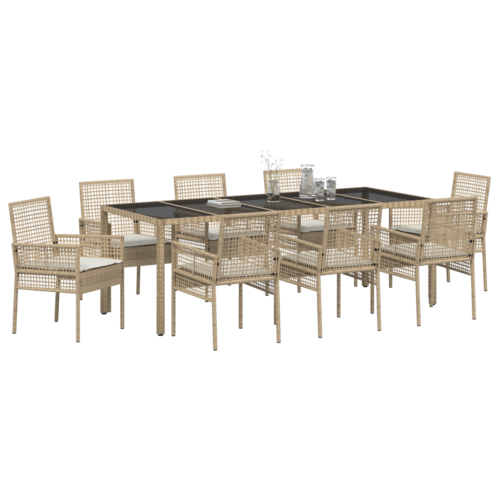 vidaXL 9-delige Tuinset met kussens poly rattan beige