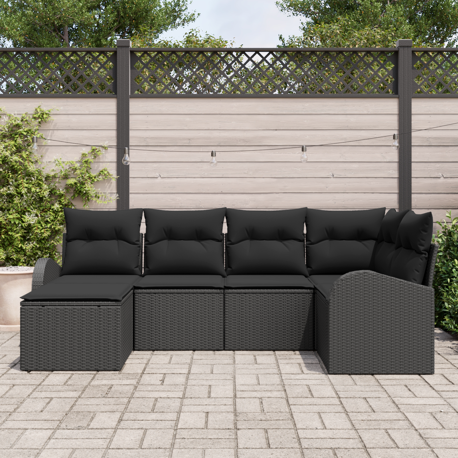vidaXL 6-delige tuinbankset met kussens - zwart poly rattan