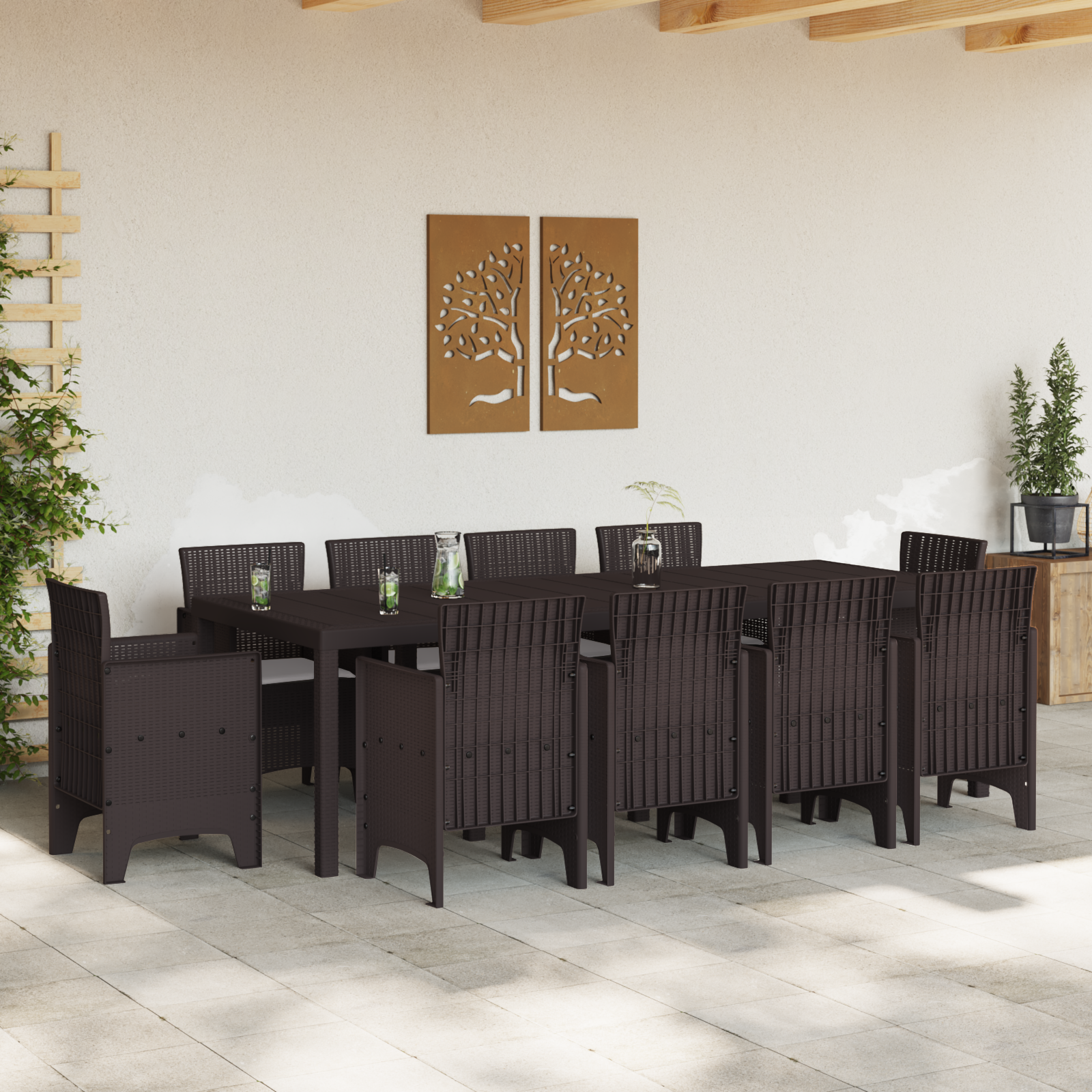 vidaXL 11-delige tuinset met kussens in bruin poly rattan